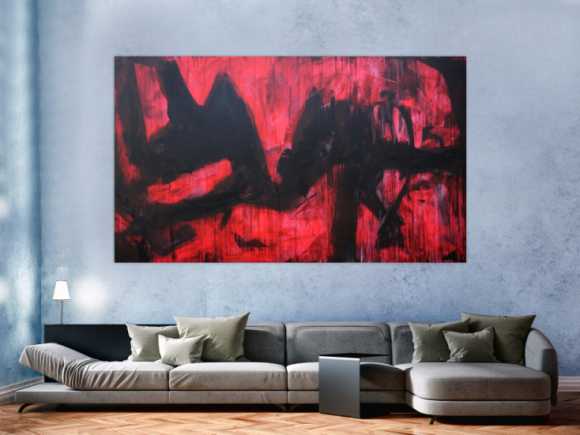 Abstraktes Acrylbild modern zeitgenössische Mischtechnik in rot und schwarz