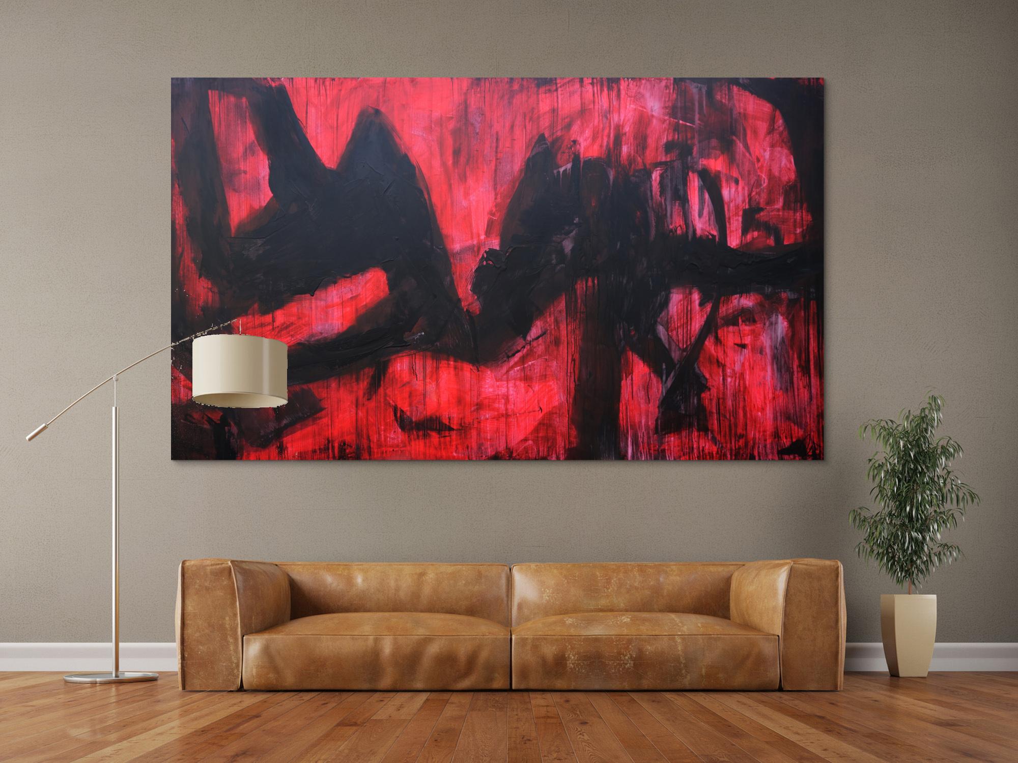 Abstraktes Acrylbild modern zeitgenössische Mischtechnik in rot und schwarz