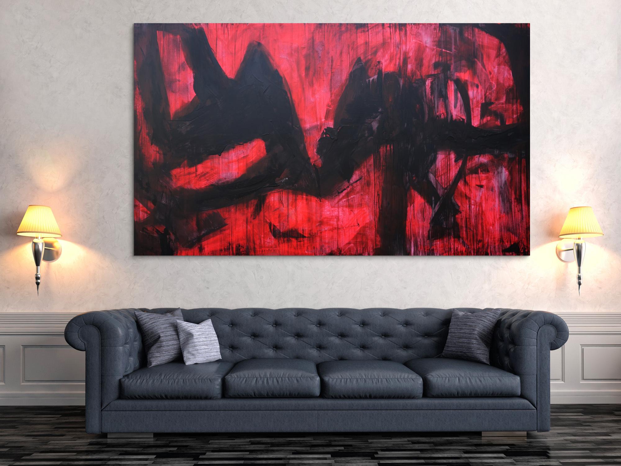 Abstraktes Acrylbild modern zeitgenössische Mischtechnik in rot und schwarz