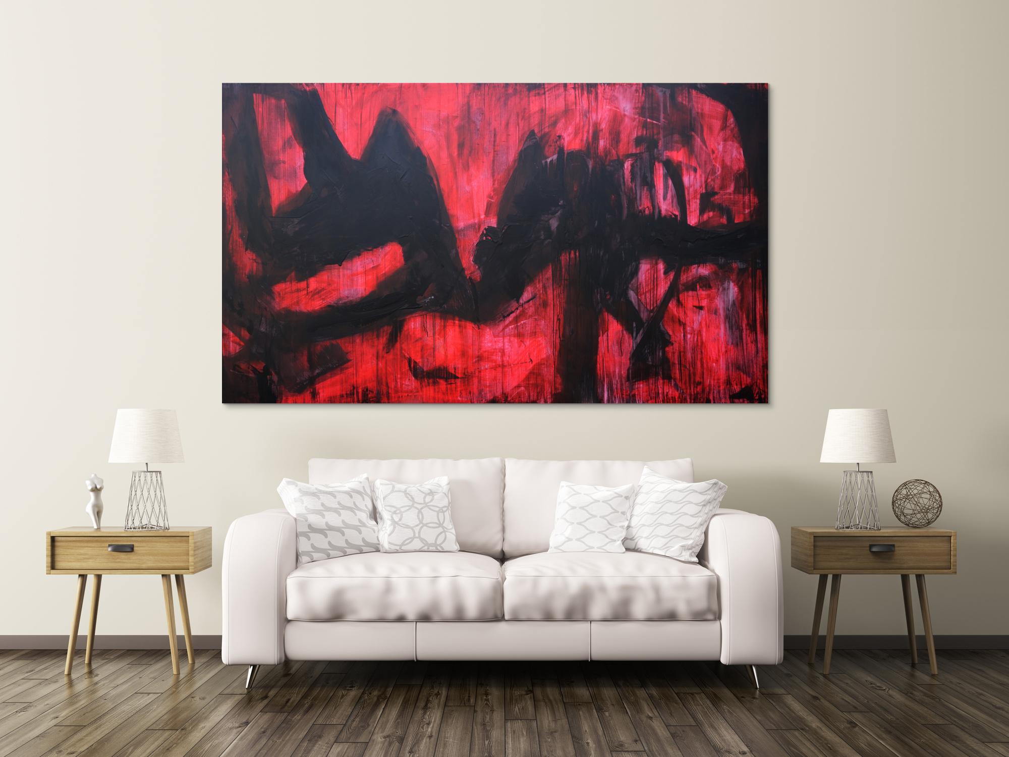 Abstraktes Acrylbild modern zeitgenössische Mischtechnik in rot und schwarz