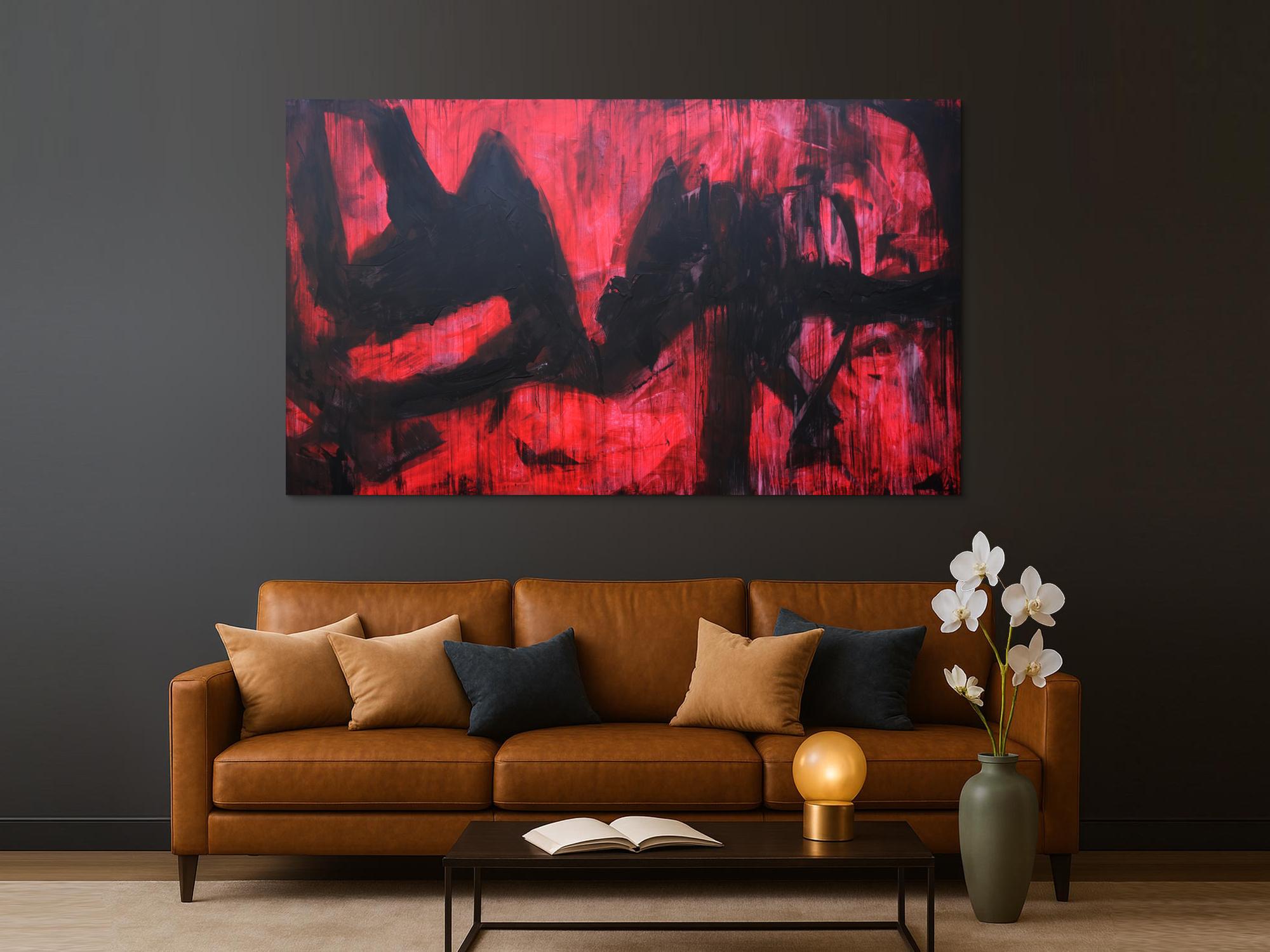 Abstraktes Acrylbild modern zeitgenössische Mischtechnik in rot und schwarz