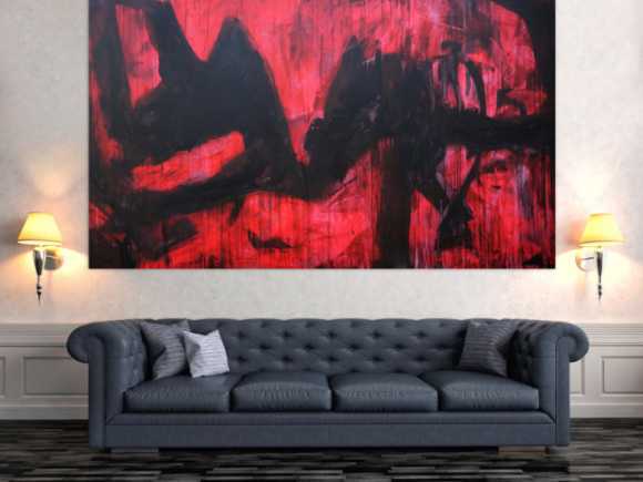 Abstraktes Acrylbild modern zeitgenössische Mischtechnik in rot und schwarz