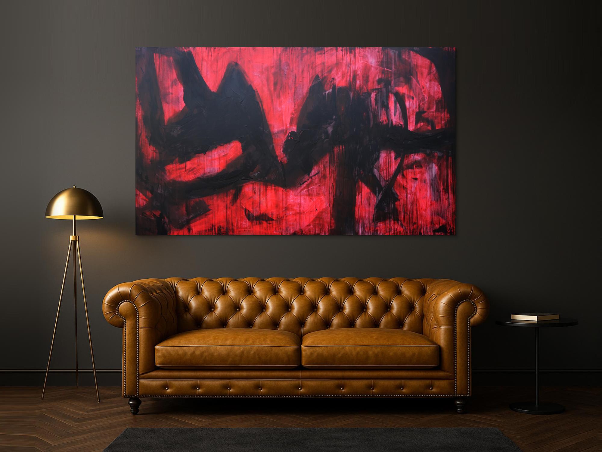 Abstraktes Acrylbild modern zeitgenössische Mischtechnik in rot und schwarz