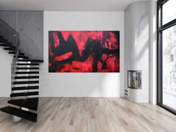 Abstraktes Acrylbild modern zeitgenössische Mischtechnik in rot und ...