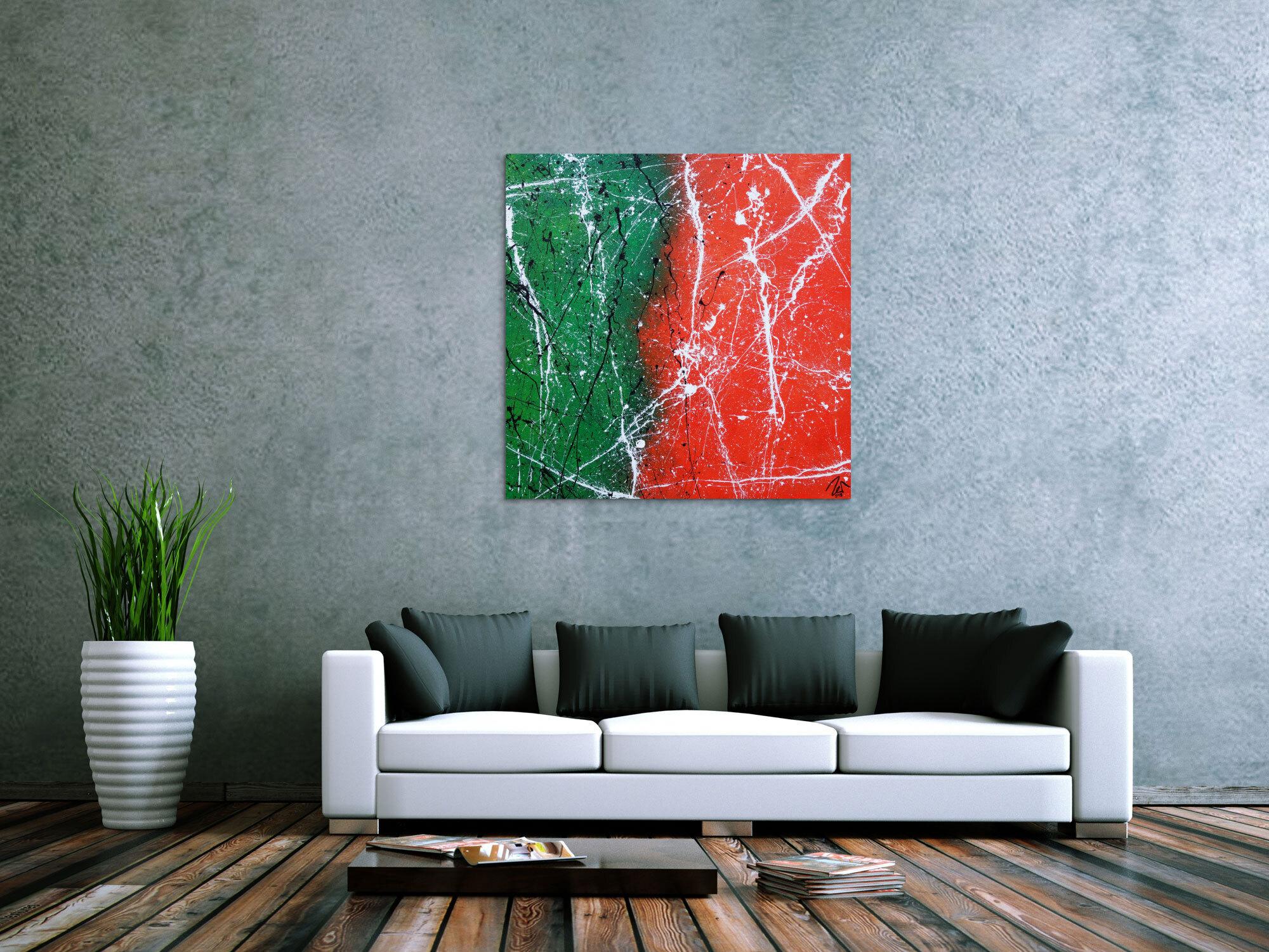 Abstraktes Acrylbild orange grün schwarz weiß sehr modern zeitgenössisch expressionistisch