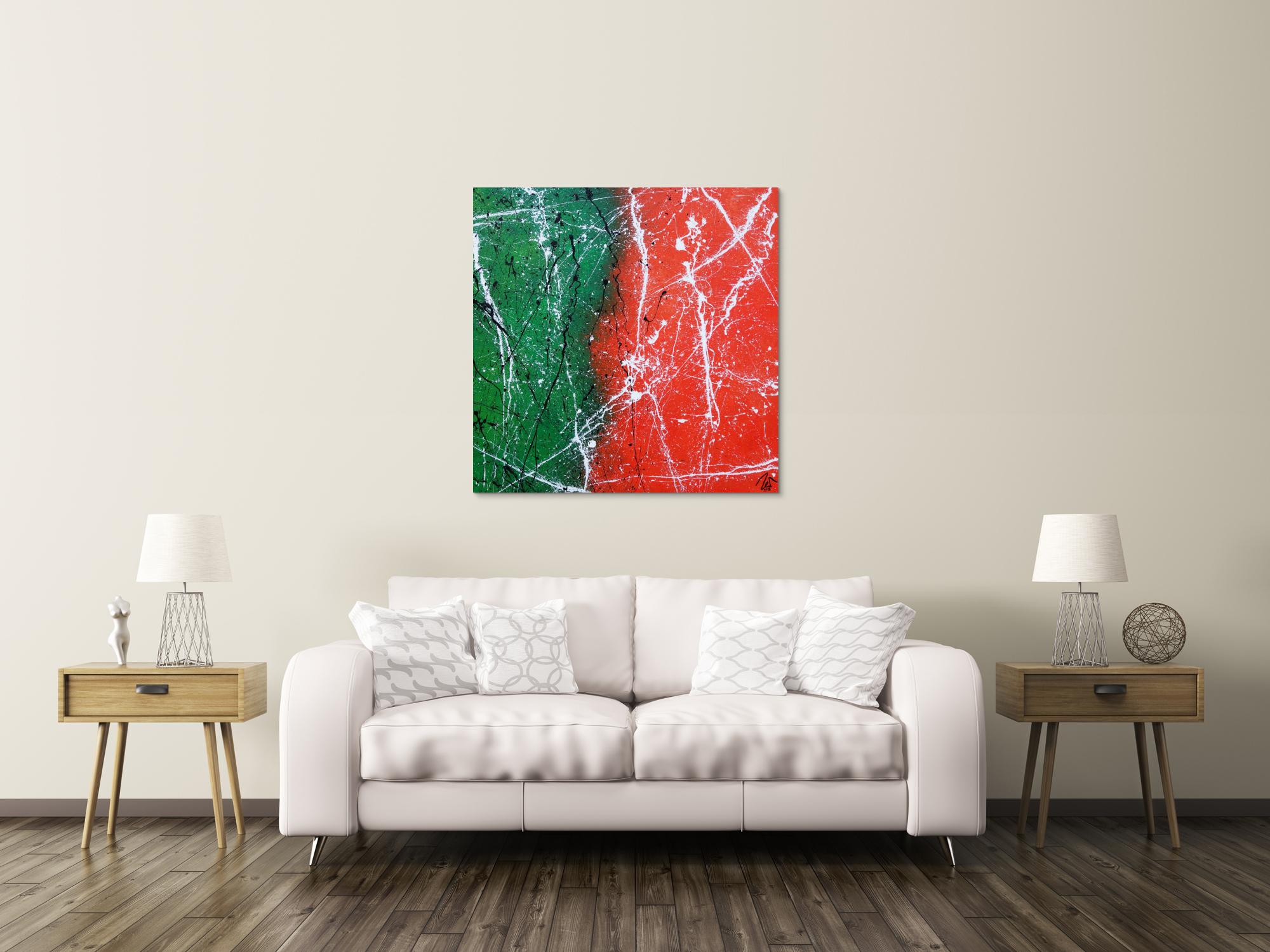 Abstraktes Acrylbild orange grün schwarz weiß sehr modern zeitgenössisch expressionistisch