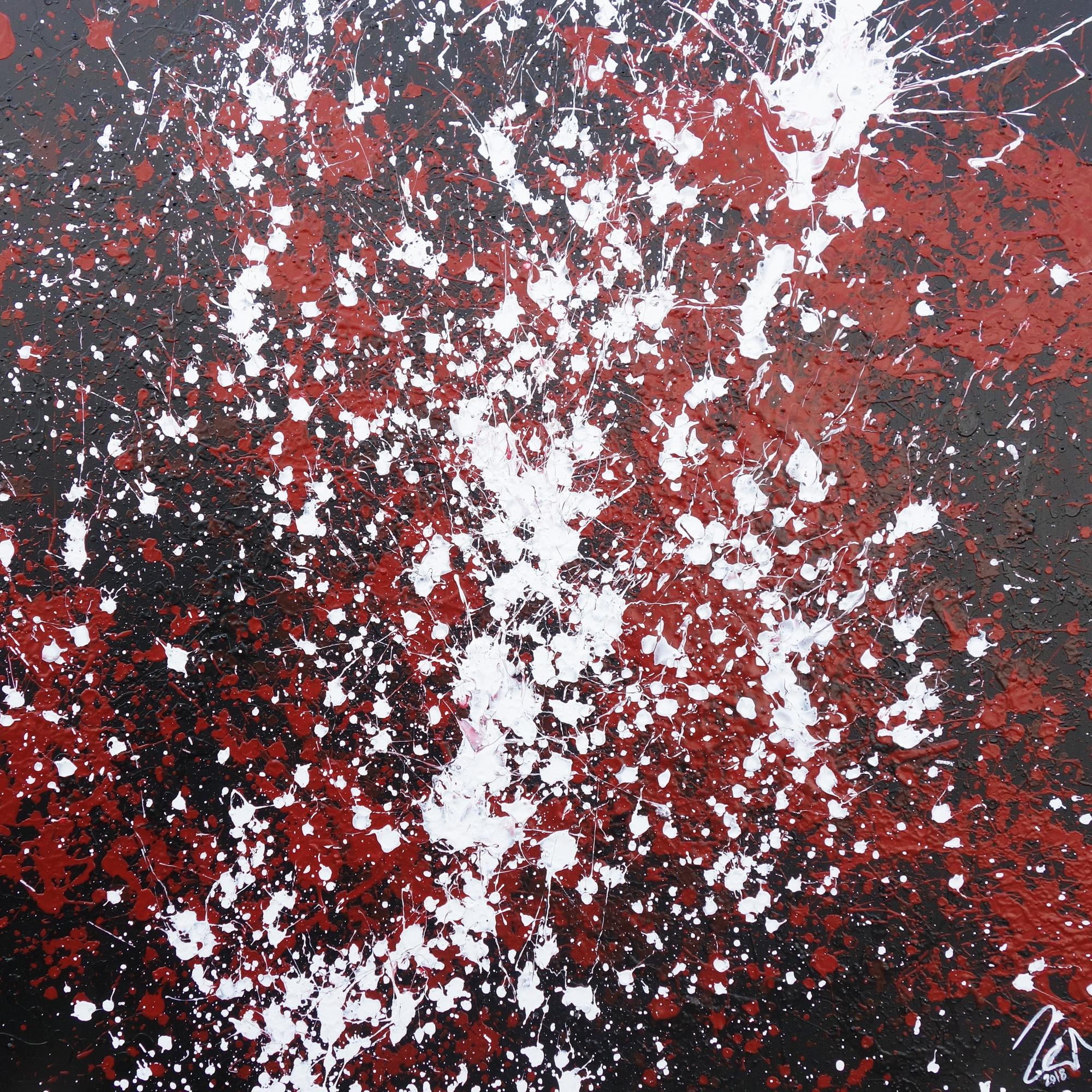 Abstraktes Acrylbild Action Painting schwarz rot weiß modern