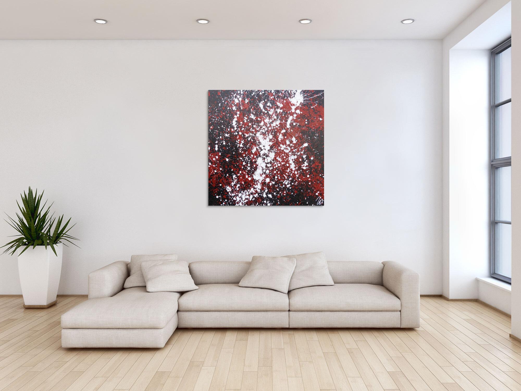 Abstraktes Acrylbild Action Painting schwarz rot weiß modern