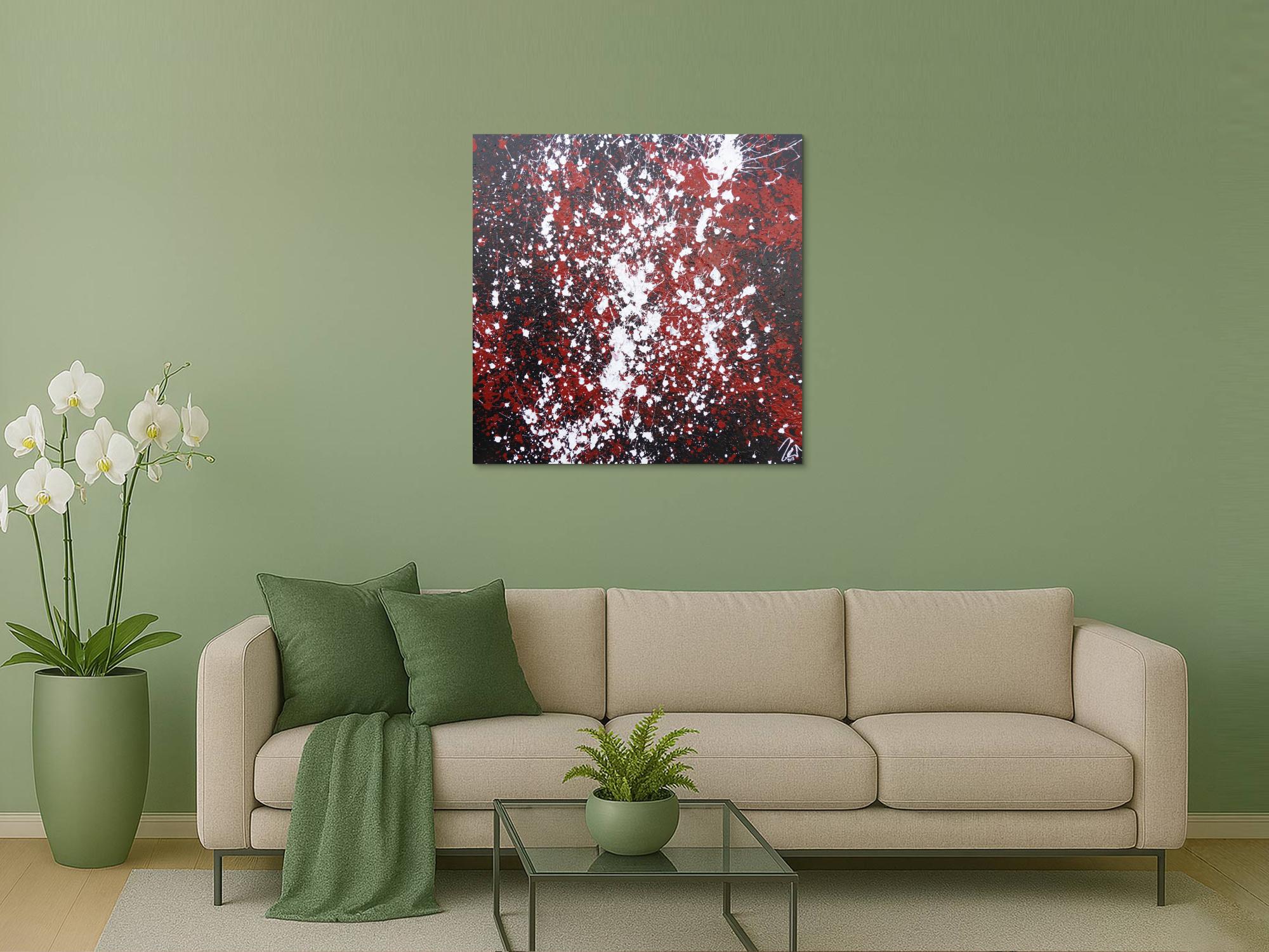 Abstraktes Acrylbild Action Painting schwarz rot weiß modern