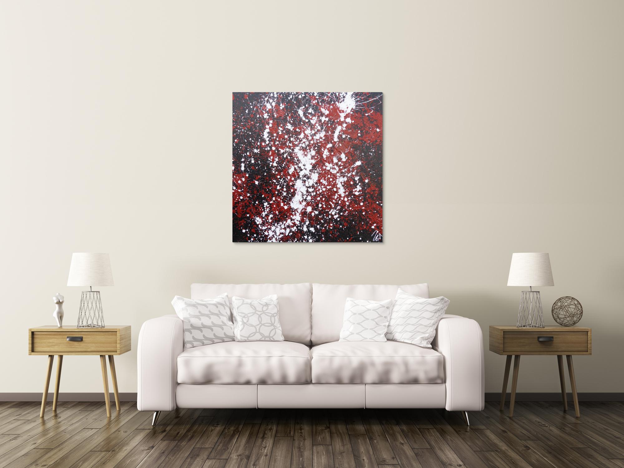 Abstraktes Acrylbild Action Painting schwarz rot weiß modern
