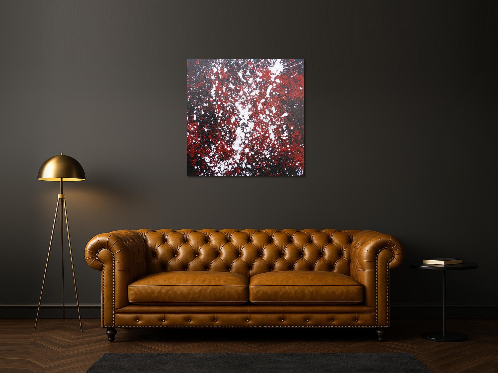 Abstraktes Acrylbild Action Painting schwarz rot weiß modern