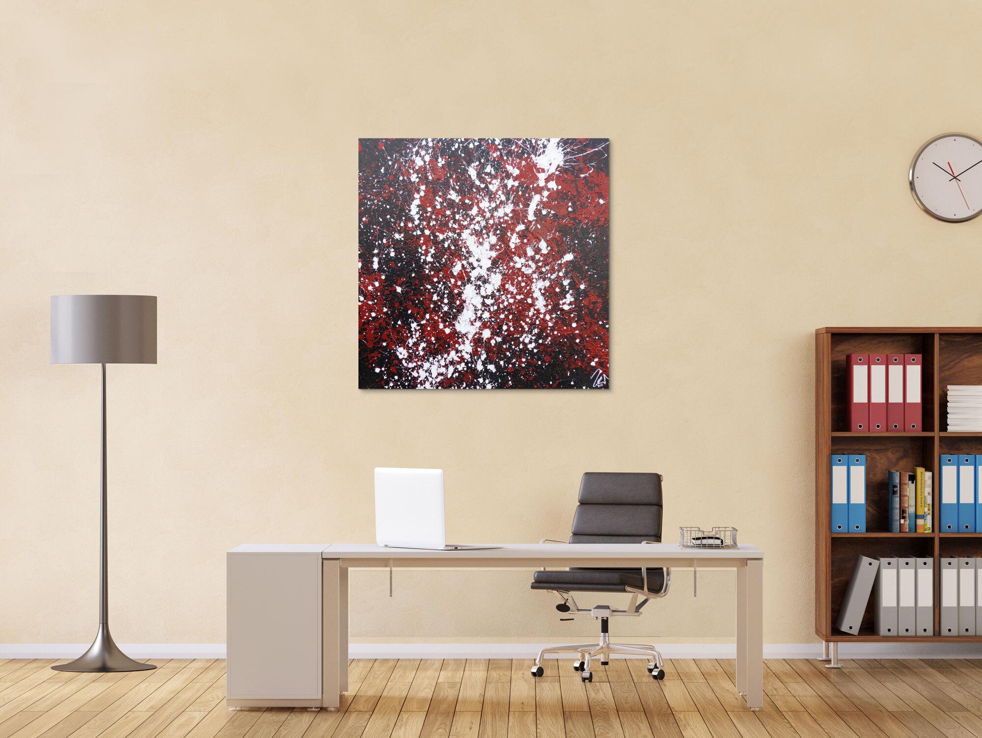 Abstraktes Acrylbild Action Painting schwarz rot weiß modern