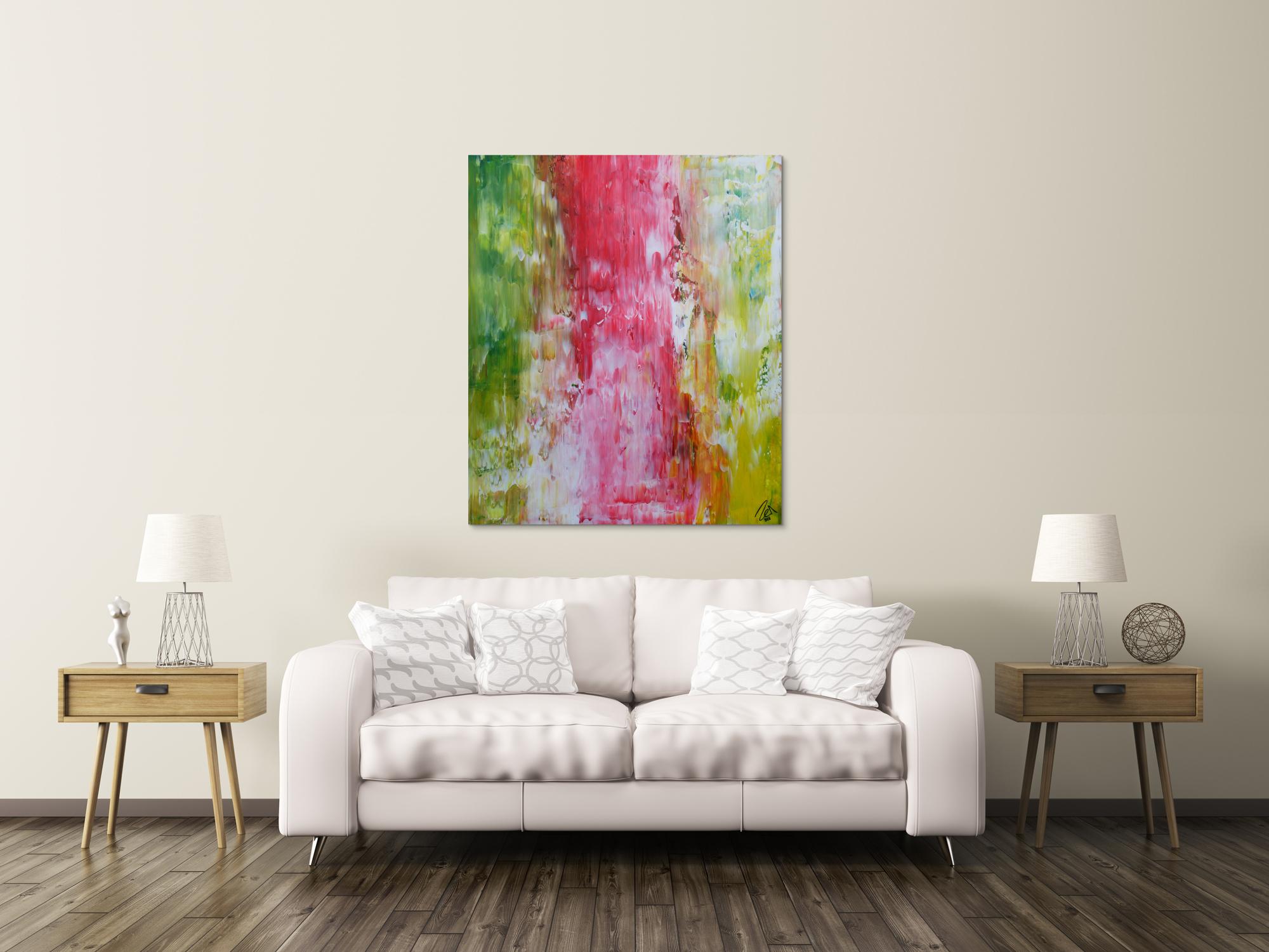 Abstraktes Acrylbild Spachteltechnik bunt helle Farben modern zeitgenössisch