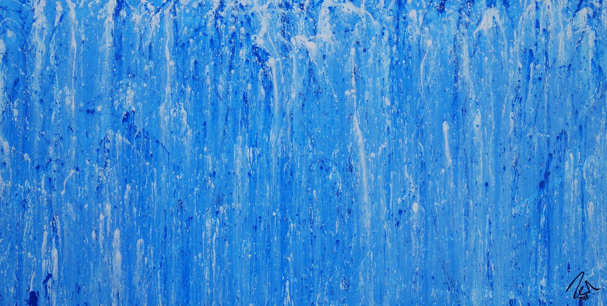 Abstraktes Acrylbild Mischtechnik hellblau weiß blau modern zeitgenössisch