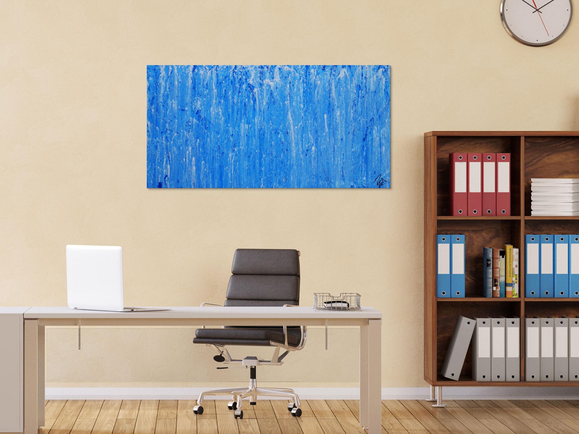 Abstraktes Acrylbild Mischtechnik hellblau weiß blau modern zeitgenössisch