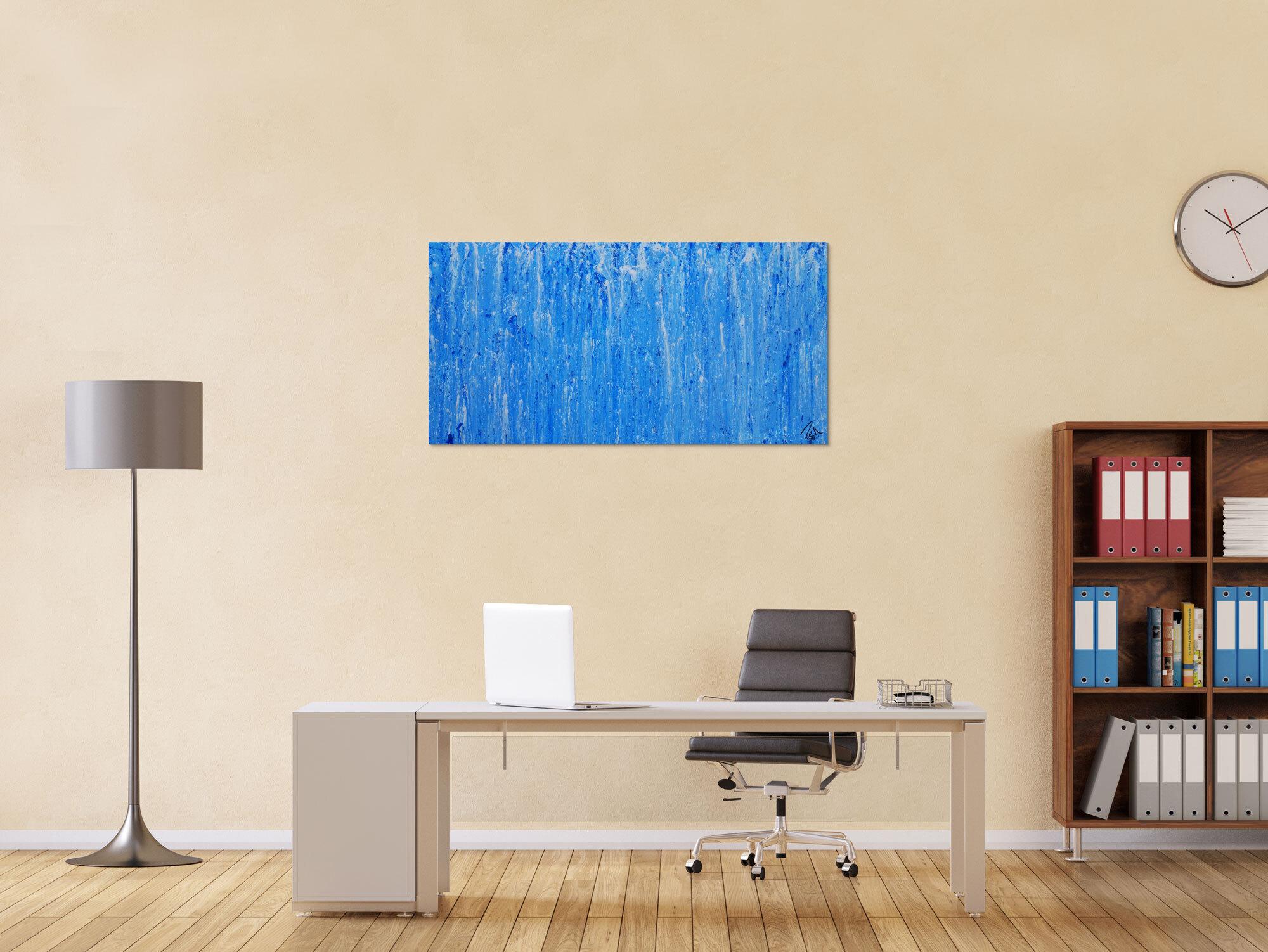 Abstraktes Acrylbild Mischtechnik hellblau weiß blau modern zeitgenössisch