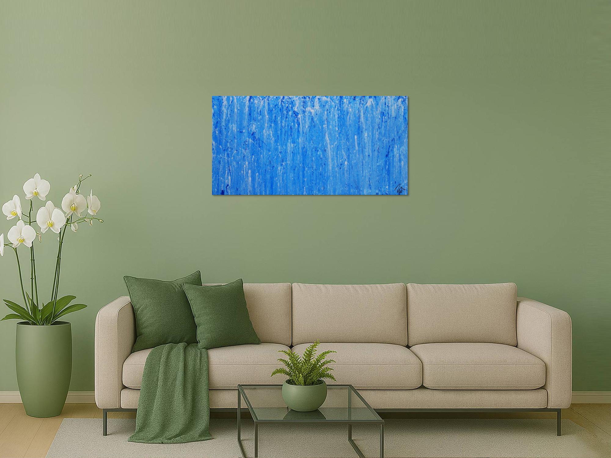 Abstraktes Acrylbild Mischtechnik hellblau weiß blau modern zeitgenössisch