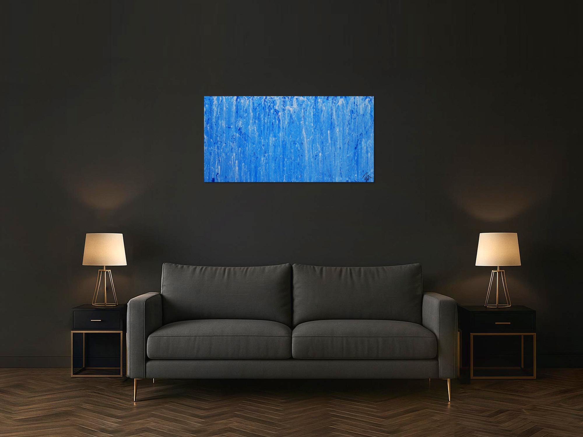 Abstraktes Acrylbild Mischtechnik hellblau weiß blau modern zeitgenössisch