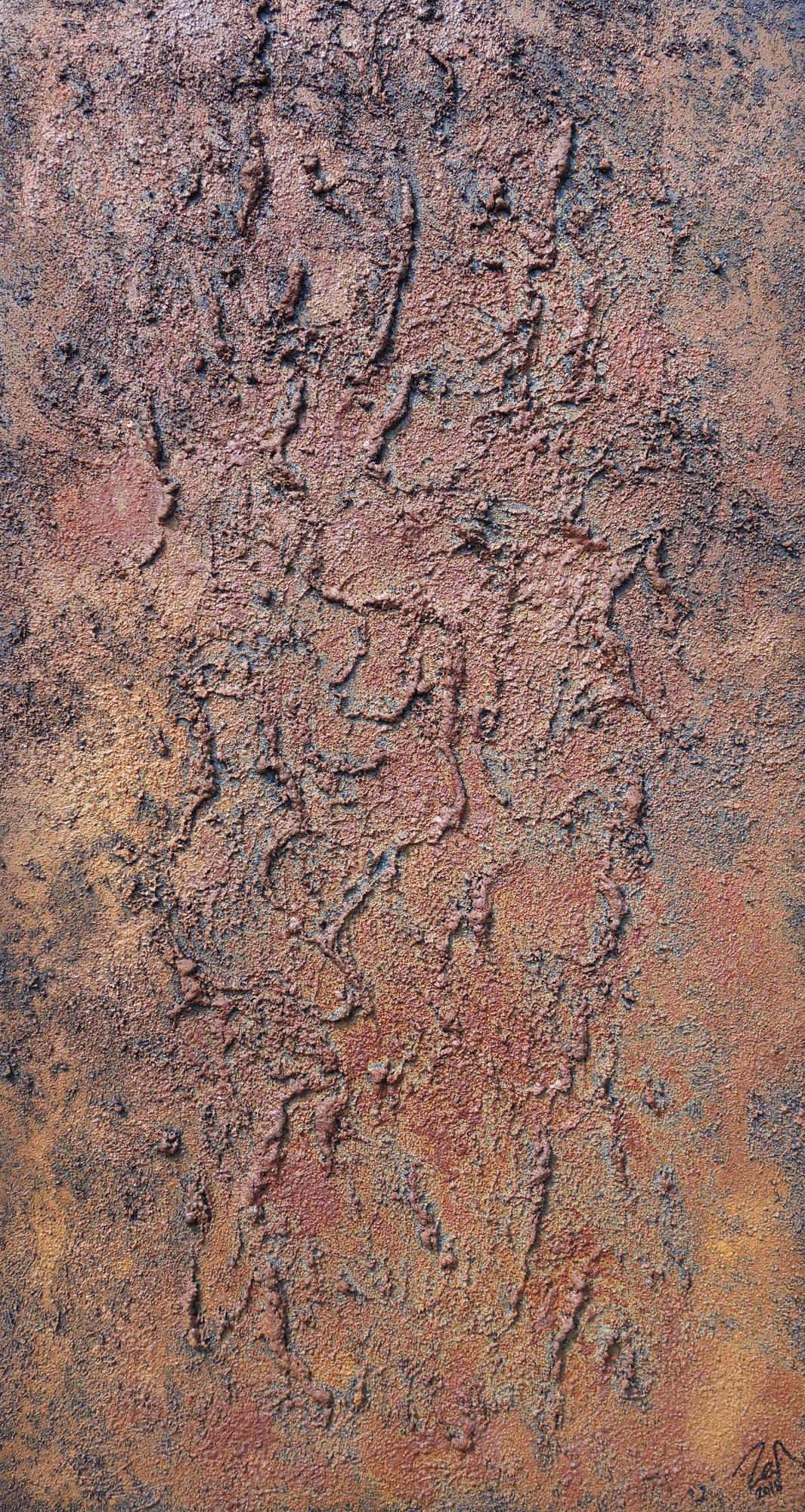 Abstraktes Bild aus echtem Rost Rostbild und starker Struktur sehr modern zeitgenössisch Hochformat