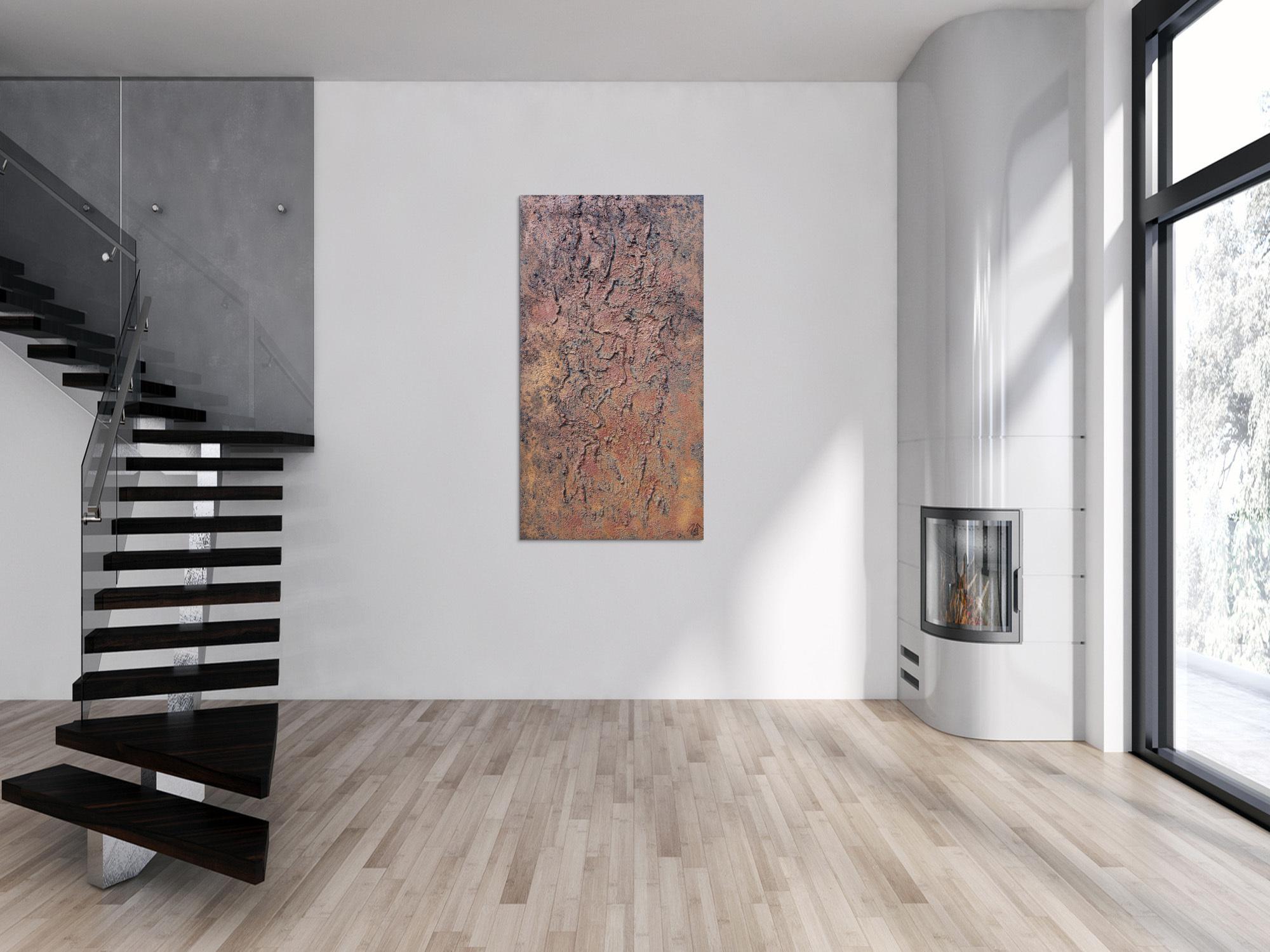 Abstraktes Bild aus echtem Rost Rostbild und starker Struktur sehr modern zeitgenössisch Hochformat