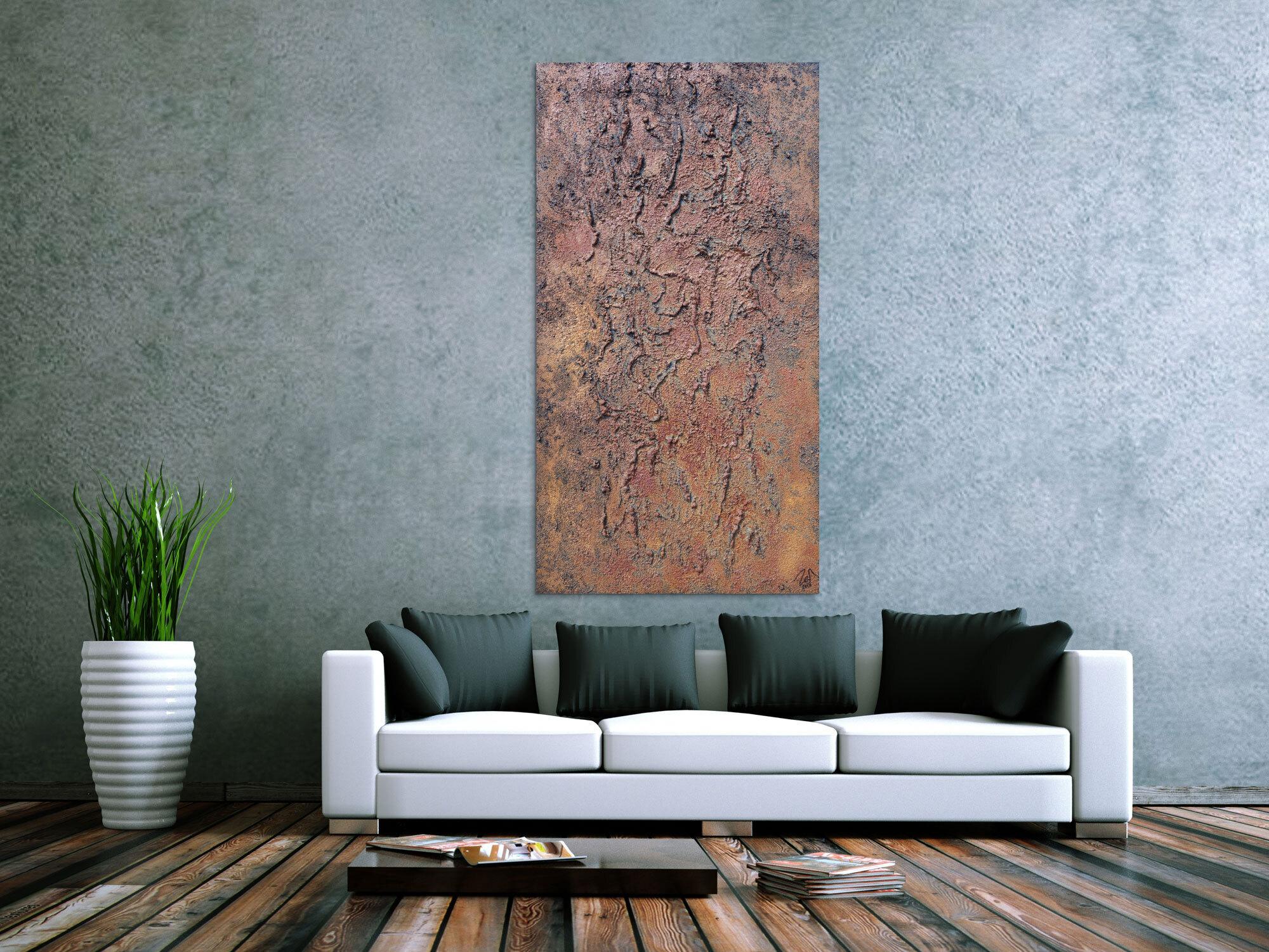 Abstraktes Bild aus echtem Rost Rostbild und starker Struktur sehr modern zeitgenössisch Hochformat