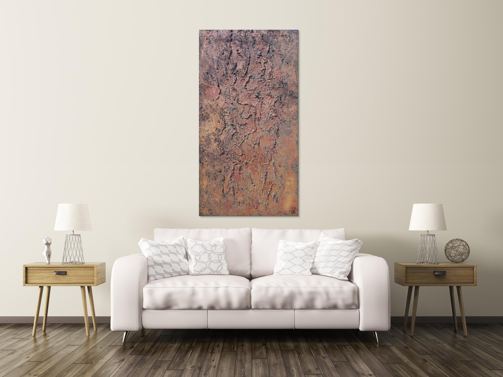 Abstraktes Bild aus echtem Rost Rostbild und starker Struktur sehr modern zeitgenössisch Hochformat