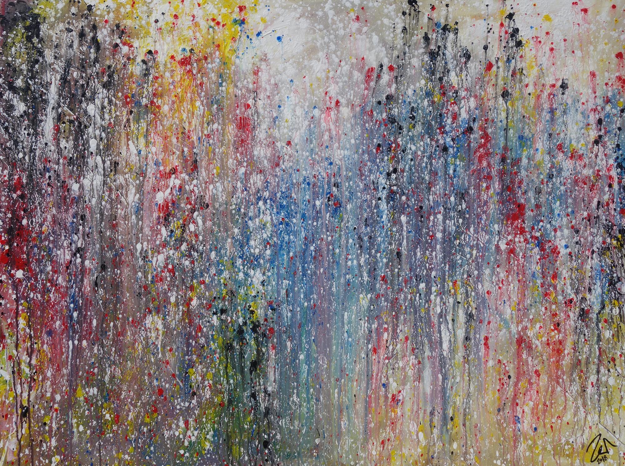 Abstraktes Acrylbild sehr bunt modern viele Farben Mischtechnik zeitgenössisch