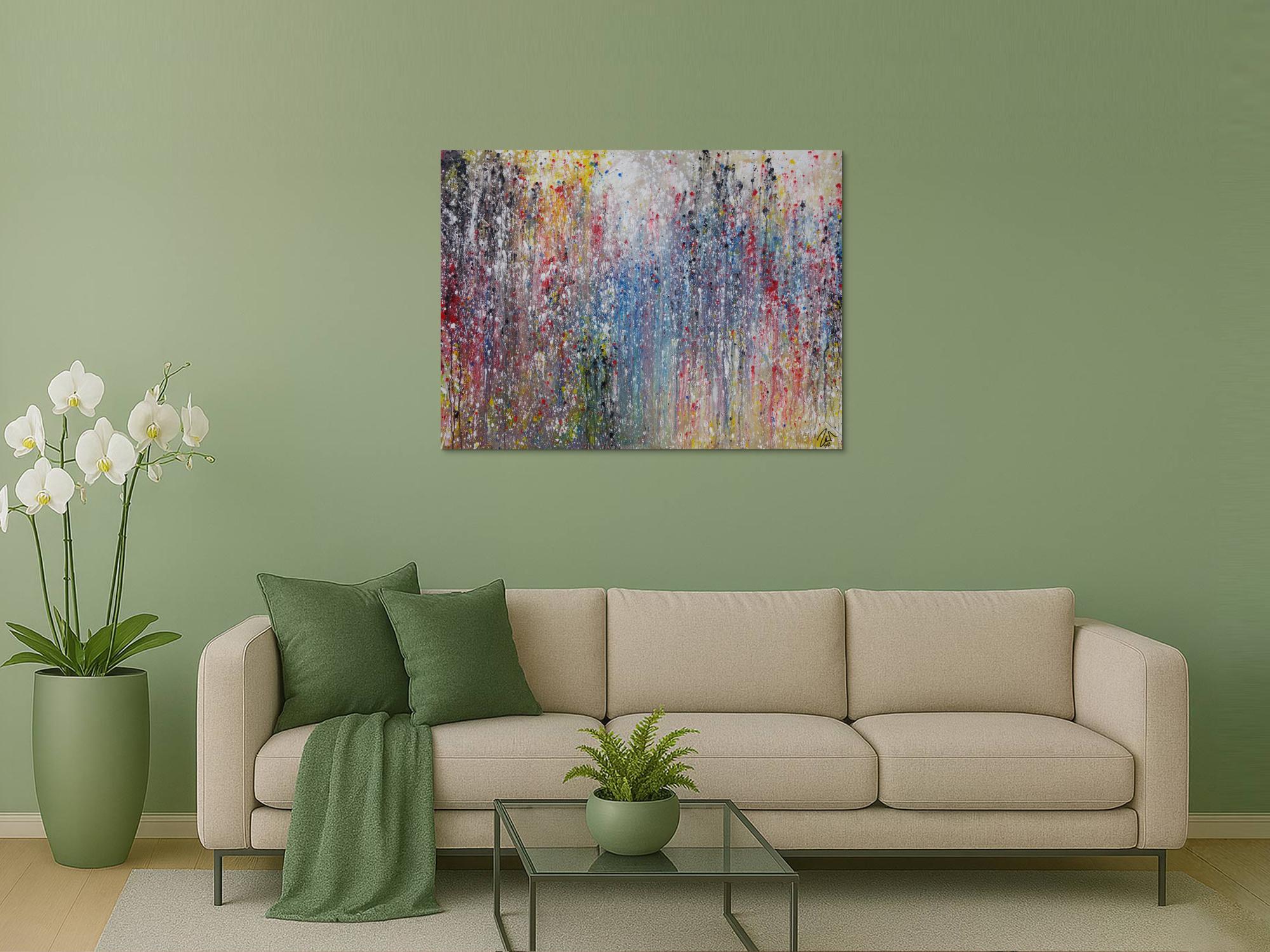 Abstraktes Acrylbild sehr bunt modern viele Farben Mischtechnik zeitgenössisch