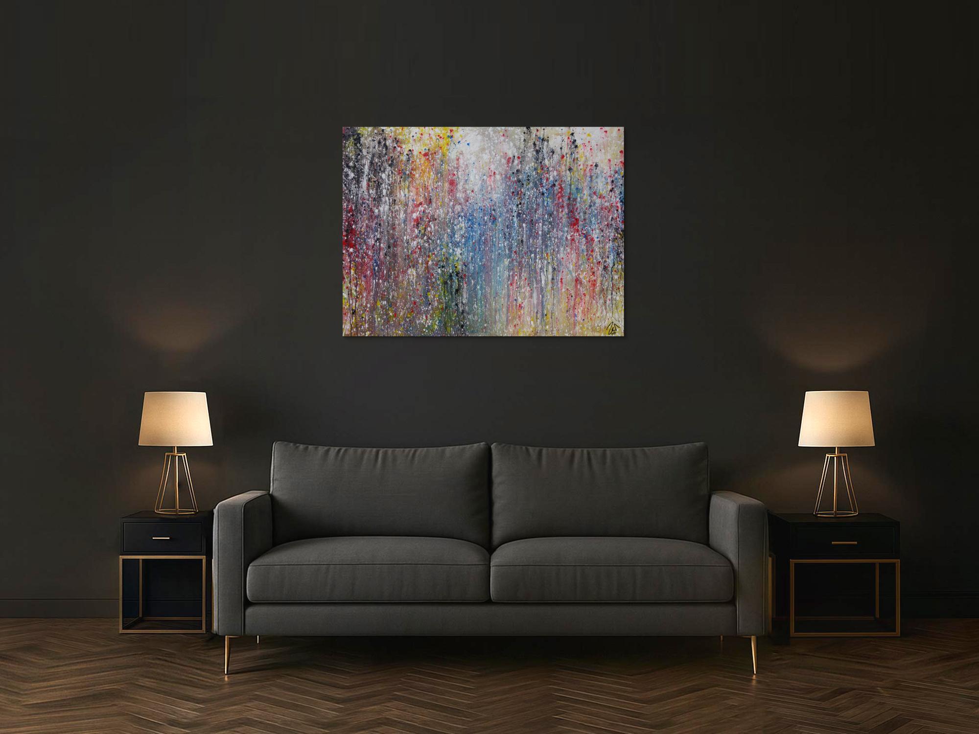 Abstraktes Acrylbild sehr bunt modern viele Farben Mischtechnik zeitgenössisch