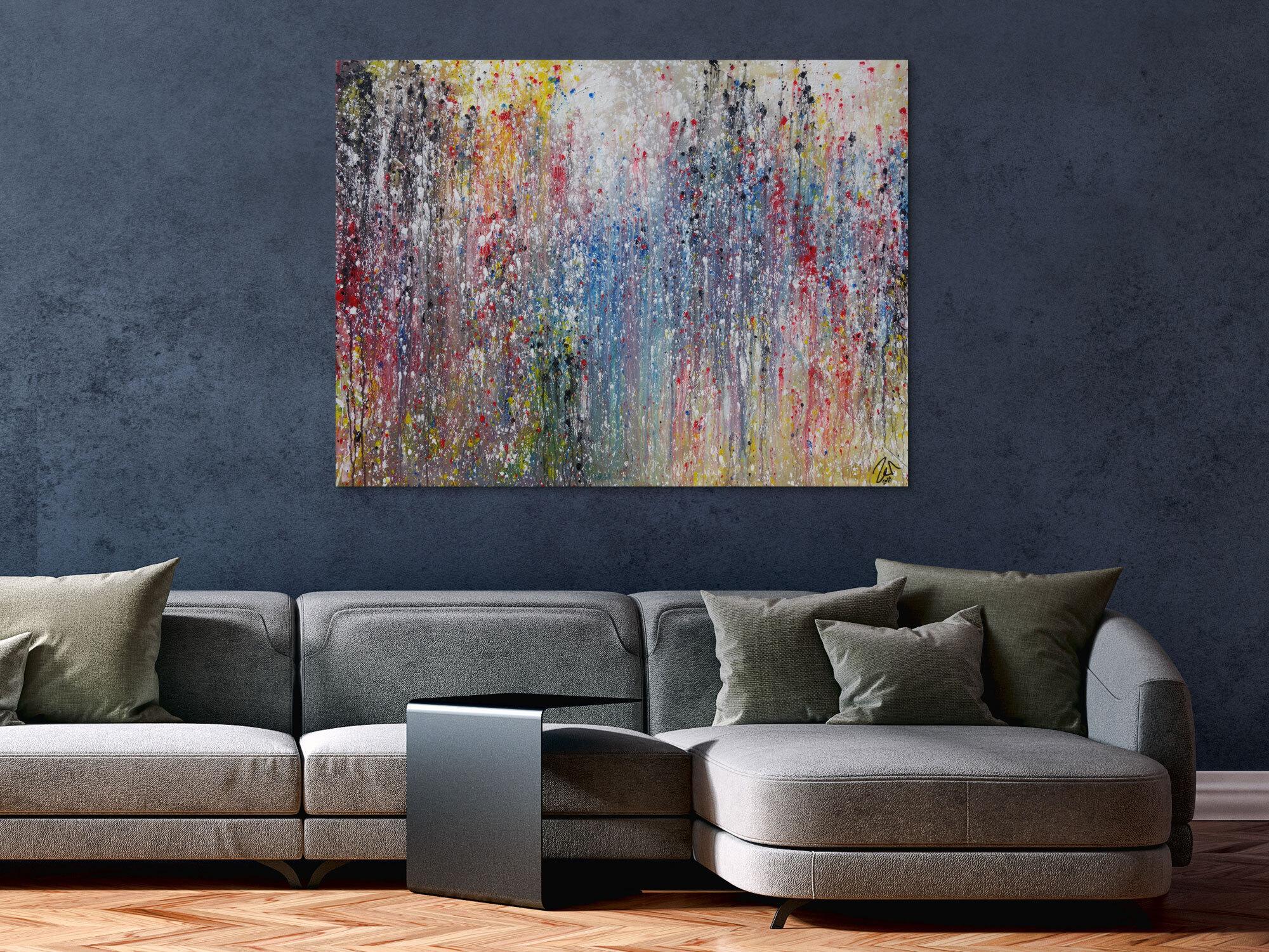 Abstraktes Acrylbild sehr bunt modern viele Farben Mischtechnik zeitgenössisch