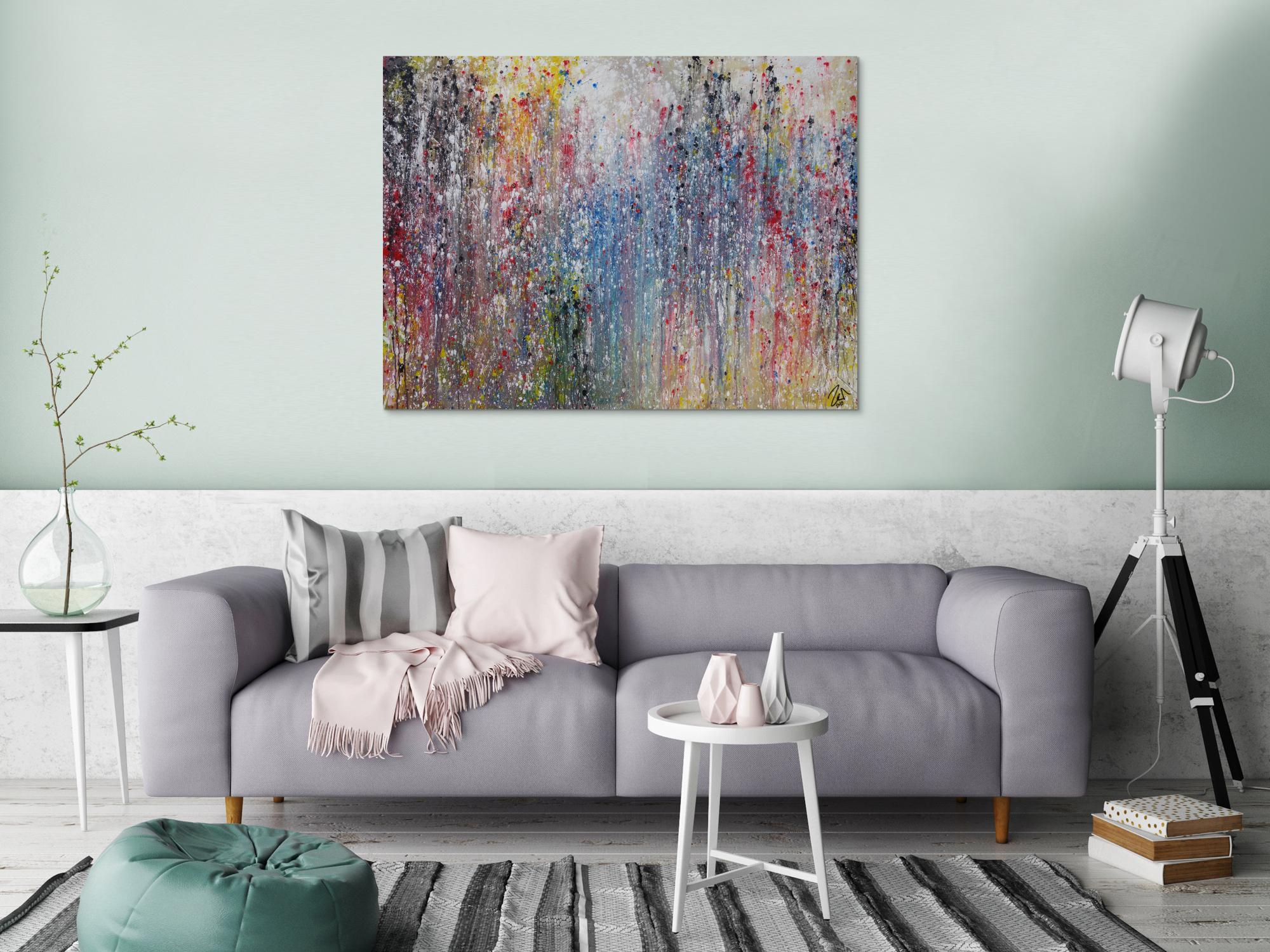 Abstraktes Acrylbild sehr bunt modern viele Farben Mischtechnik zeitgenössisch