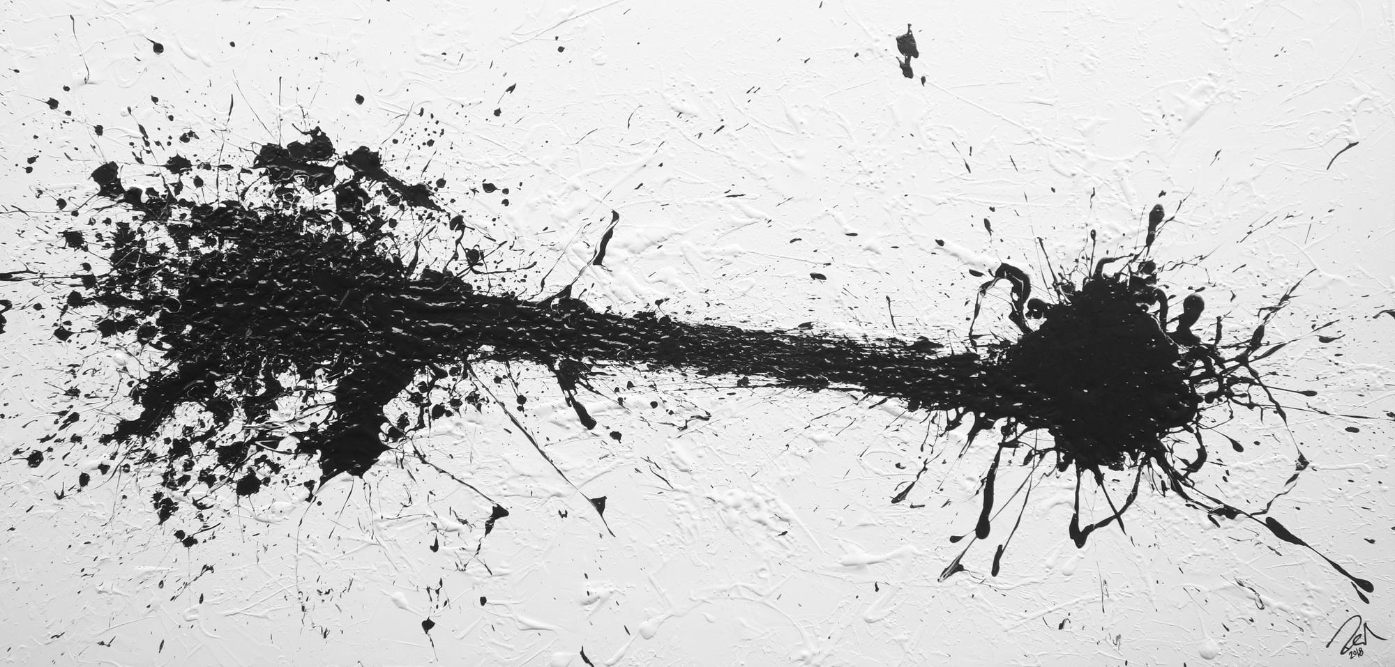 Abstraktes Acrylbild schwarz weiß modern schlicht Action Painting Splash Art minimalistisch