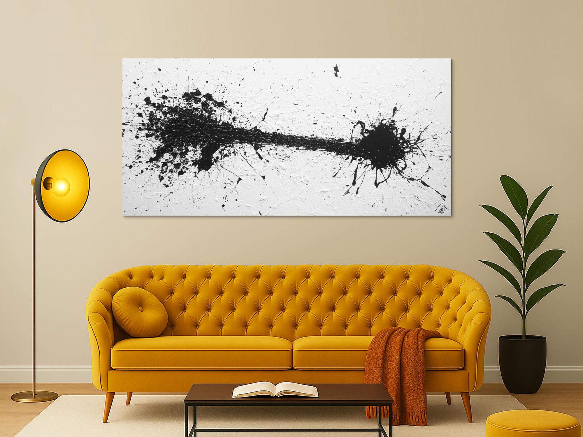 Abstraktes Acrylbild schwarz weiß modern schlicht Action Painting Splash Art minimalistisch