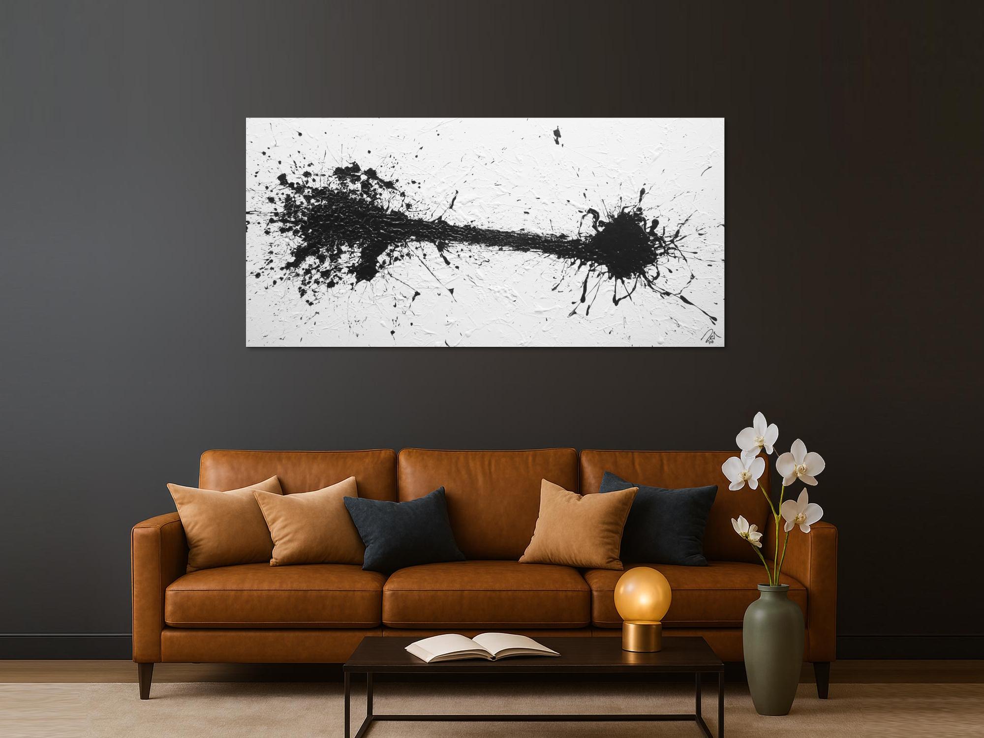 Abstraktes Acrylbild schwarz weiß modern schlicht Action Painting Splash Art minimalistisch