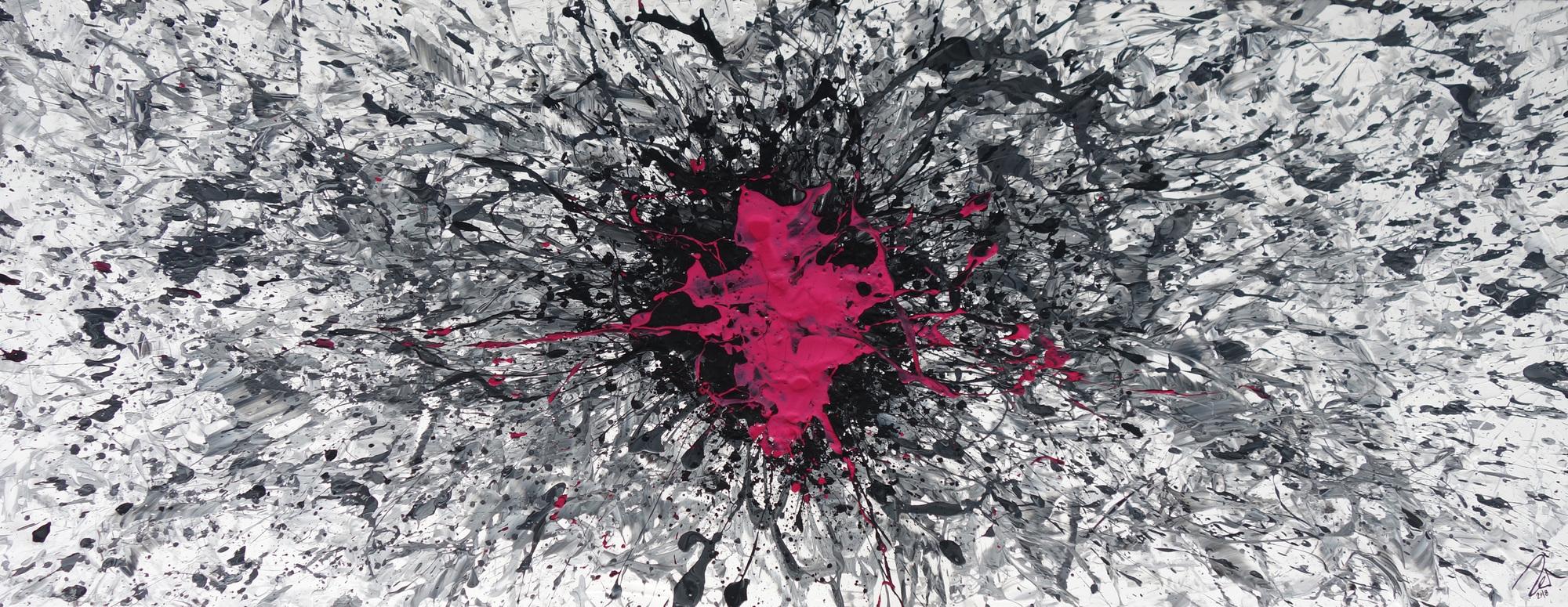 Abstraktes Acrylbild Mischtechnik Action Painting Splash Art grau weiß scharz pink Modern Art