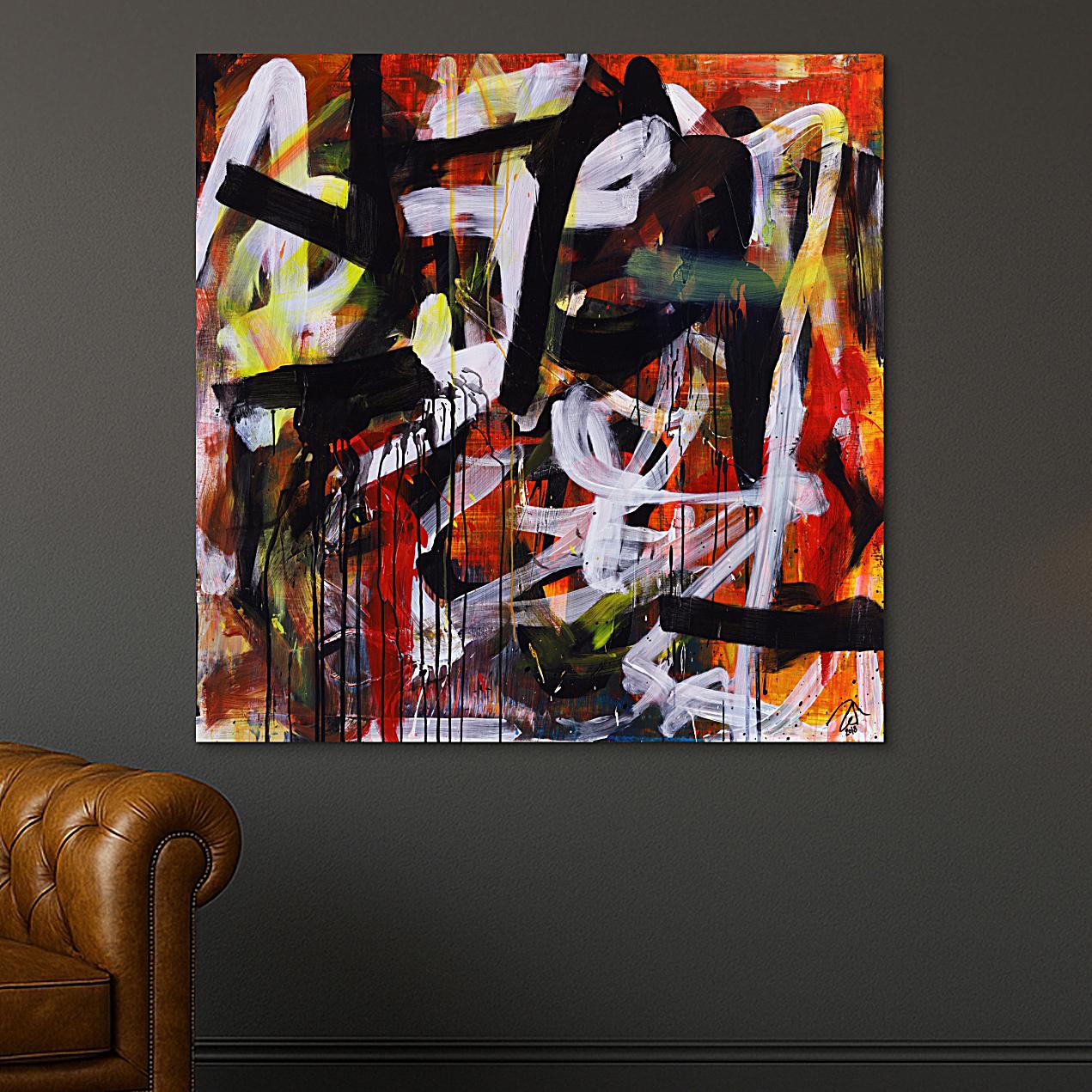 Abstraktes Kunstwerk in Rot und Orange
