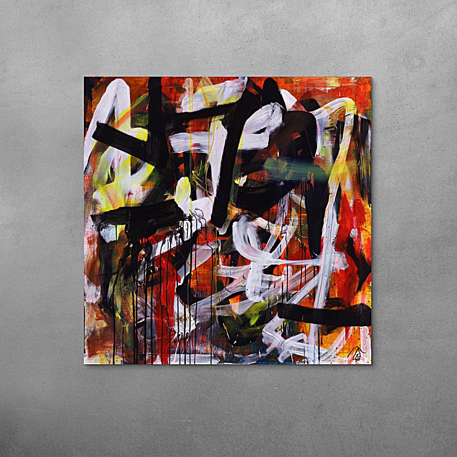 Abstraktes Kunstwerk in Rot und Orange