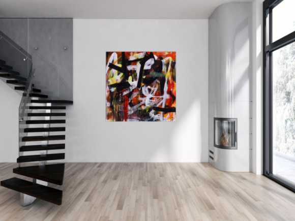 Abstraktes Acrylbild Mischtechnik Action Painting orange schwarz ...