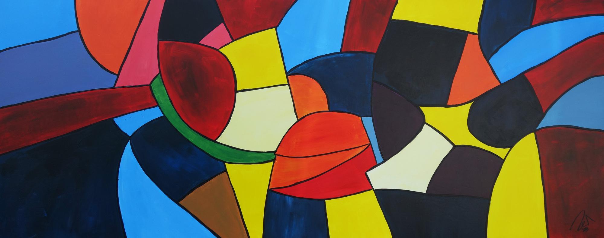 Abstraktes Acrylbild bunte Flächen sehr farbig modern zeitgenössisch