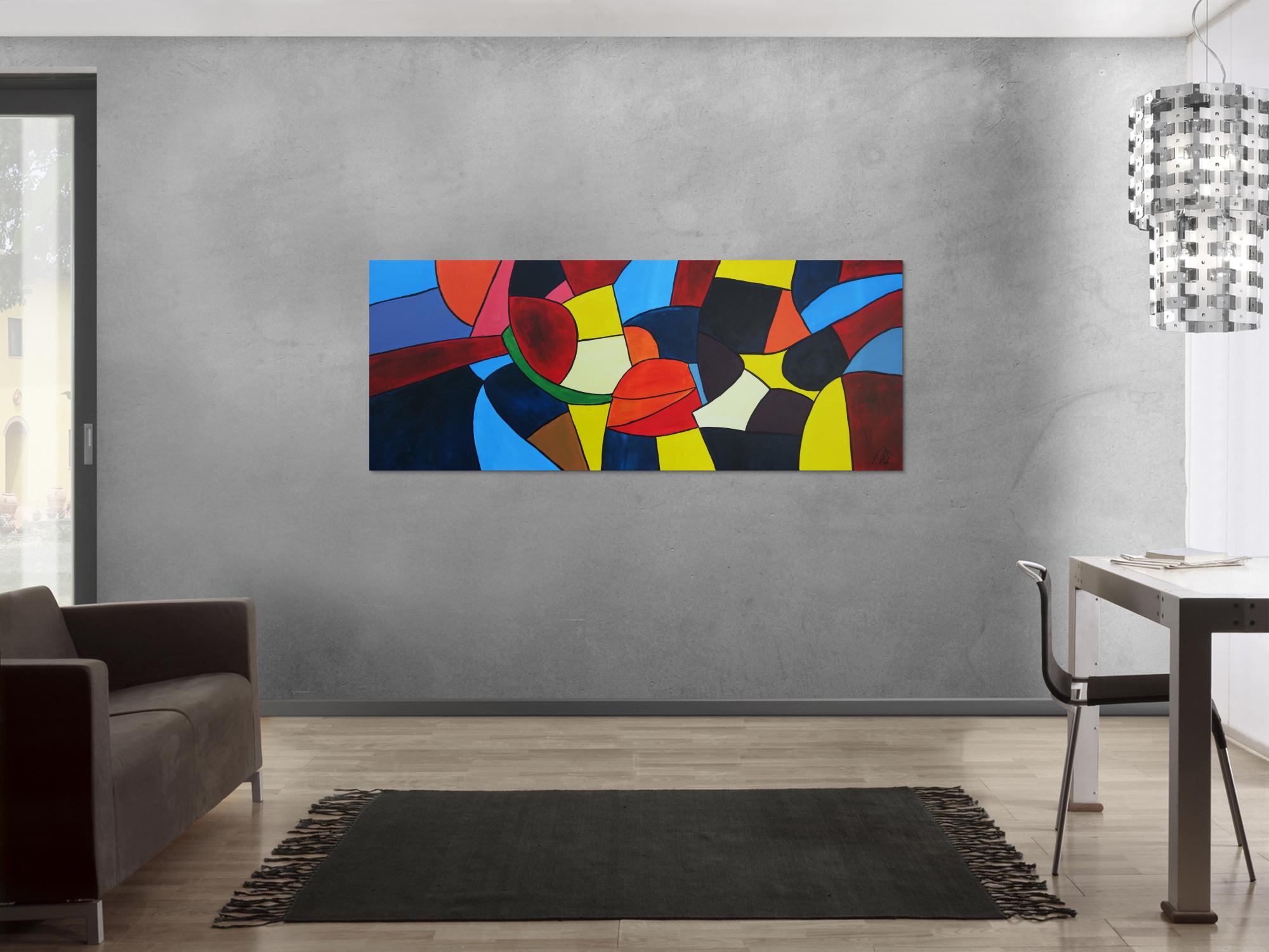 Abstraktes Acrylbild bunte Flächen sehr farbig modern zeitgenössisch