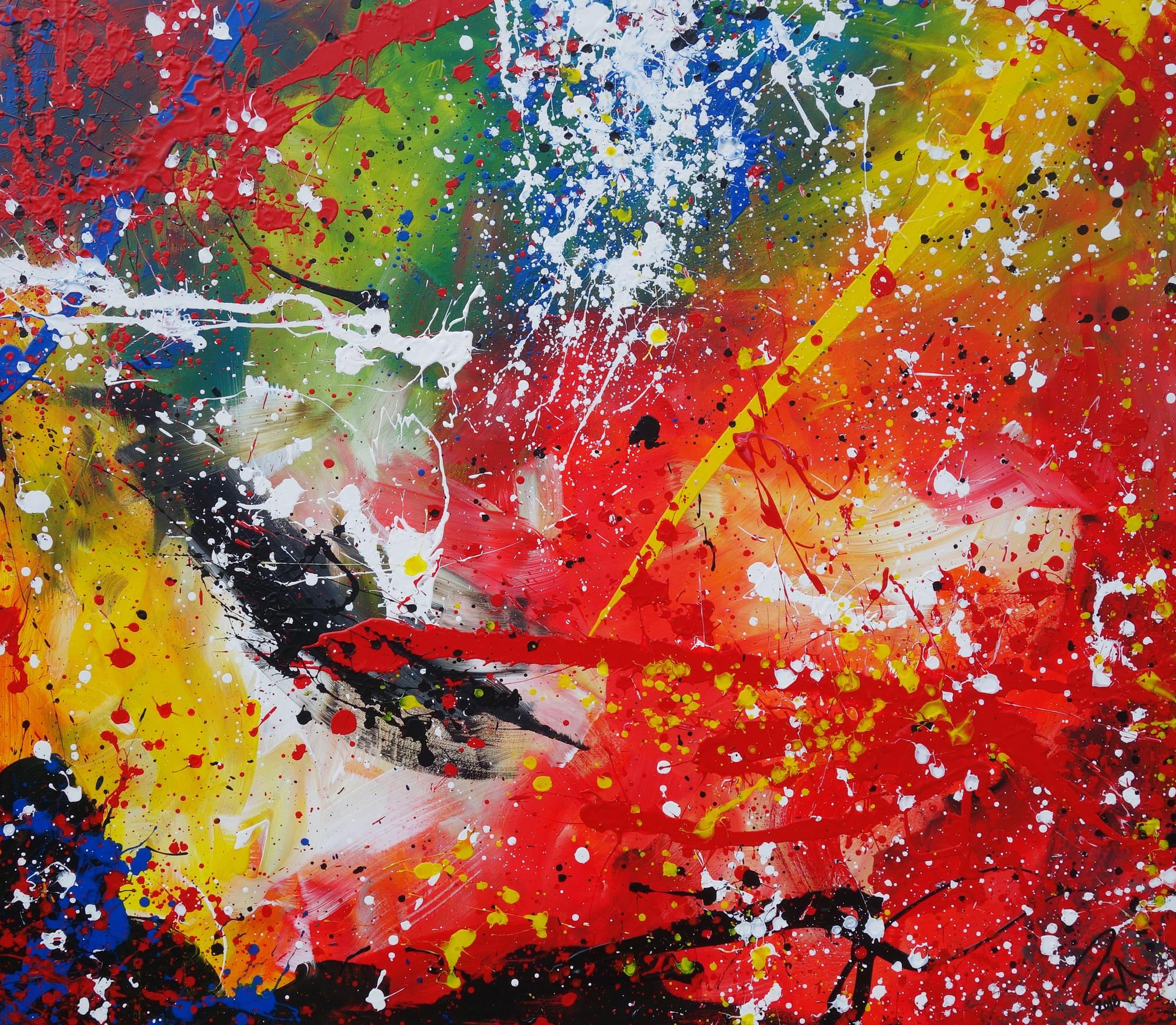 Modernes Gemälde abstraktes Acrylbild sehr bunt Action Painting handgemalt