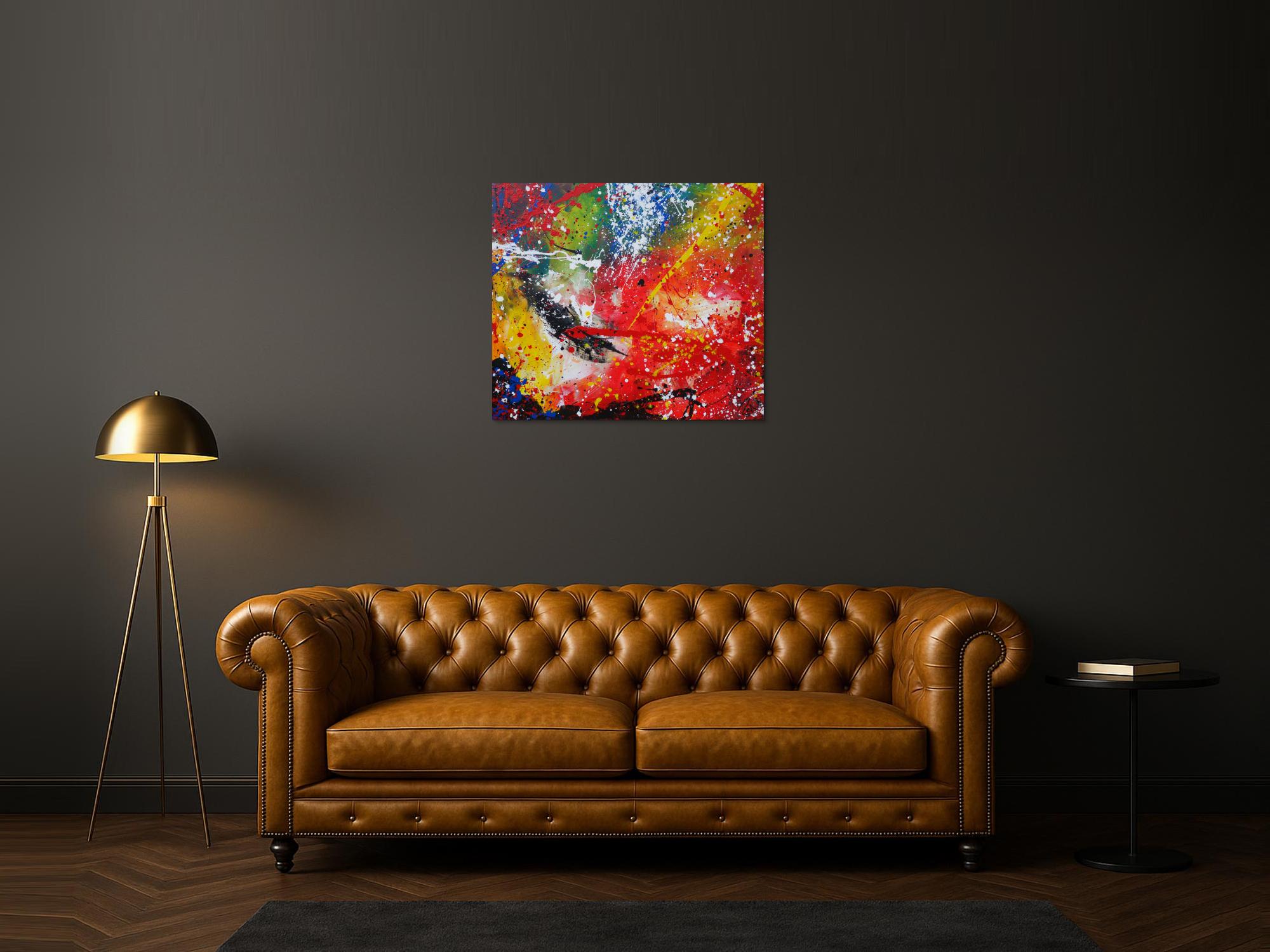 Modernes Gemälde abstraktes Acrylbild sehr bunt Action Painting handgemalt