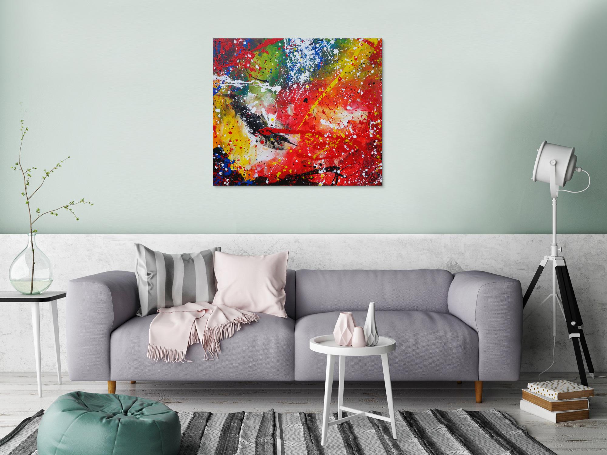 Modernes Gemälde abstraktes Acrylbild sehr bunt Action Painting handgemalt