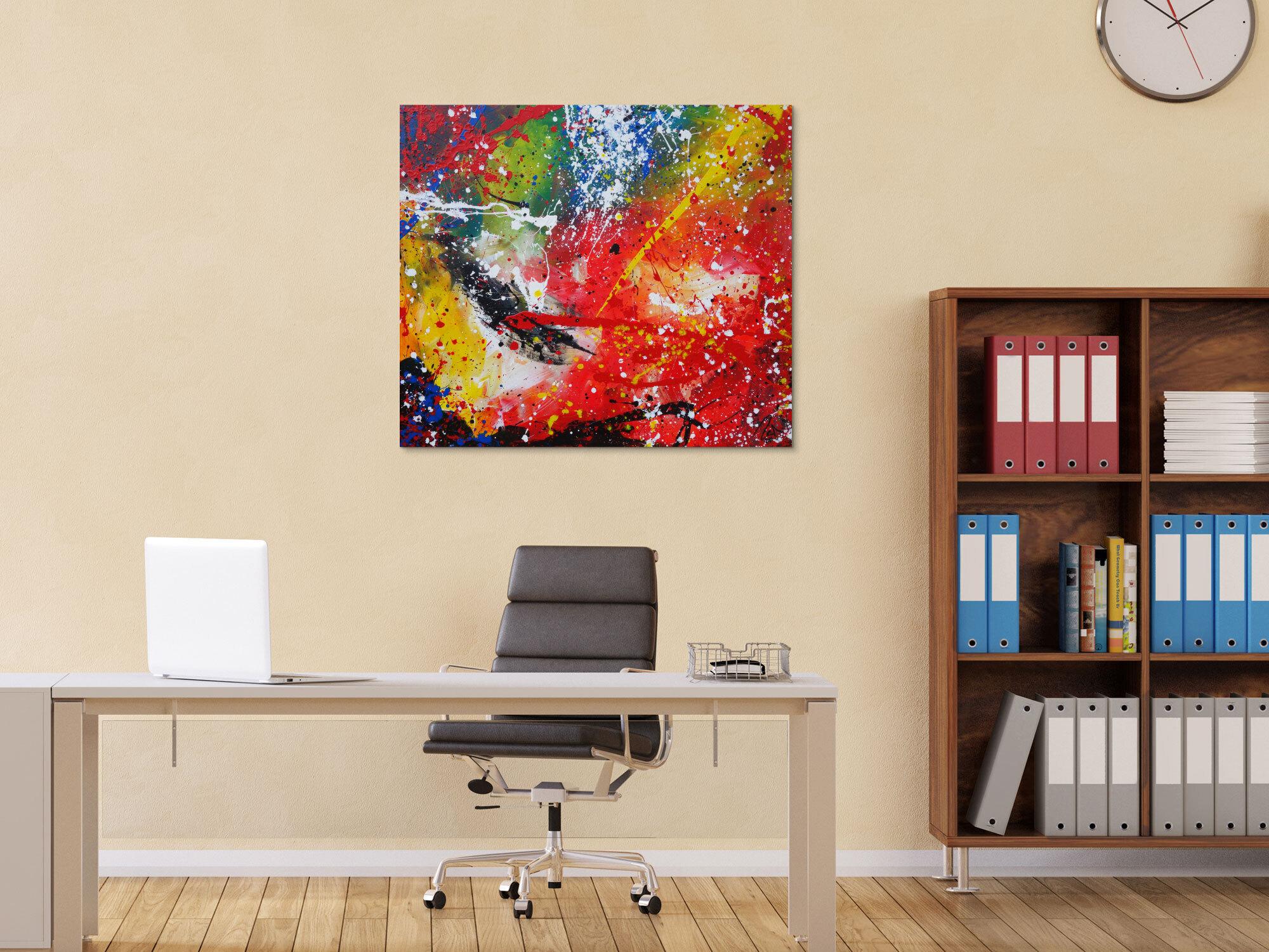 Modernes Gemälde abstraktes Acrylbild sehr bunt Action Painting handgemalt