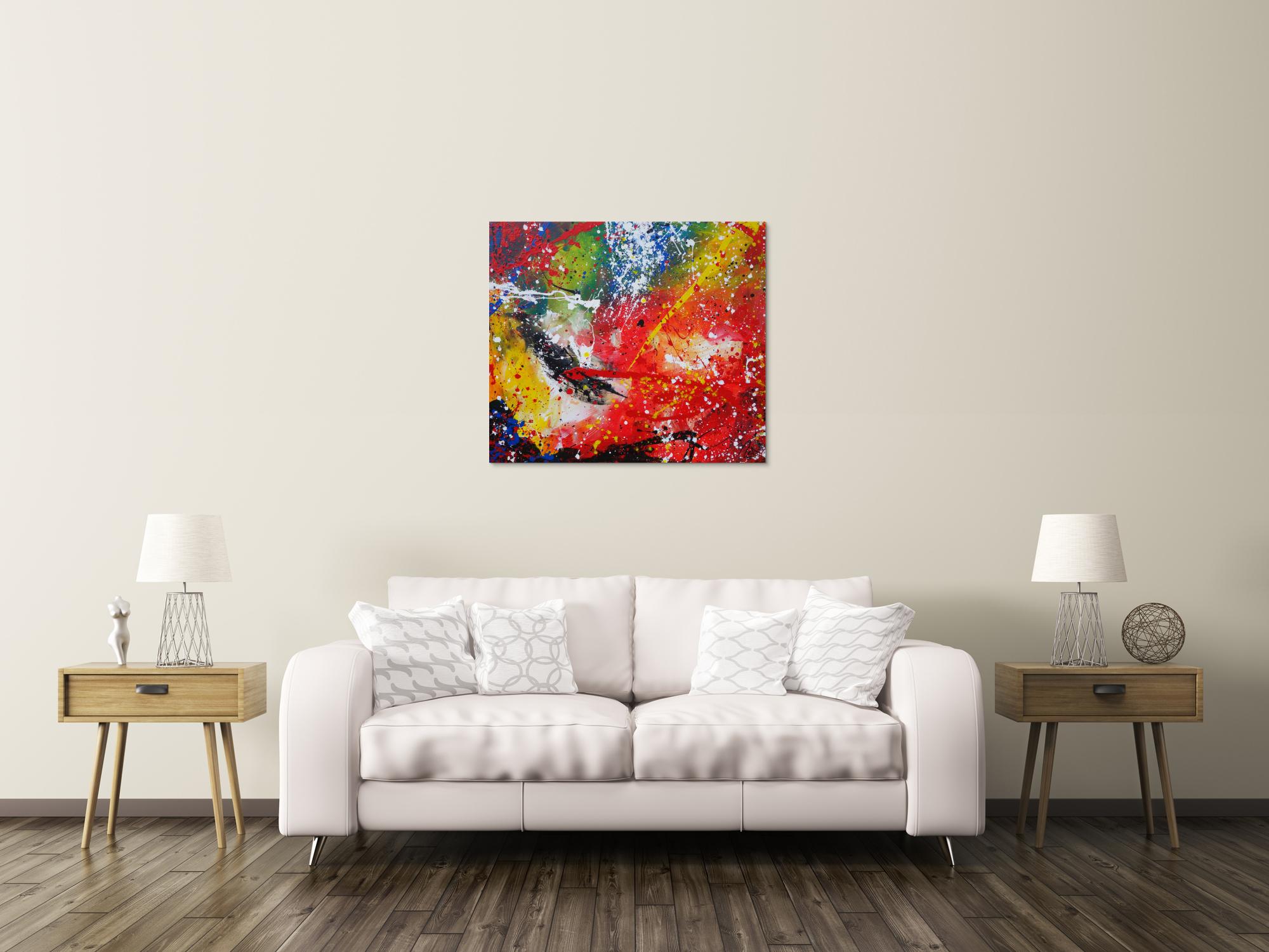 Modernes Gemälde abstraktes Acrylbild sehr bunt Action Painting handgemalt