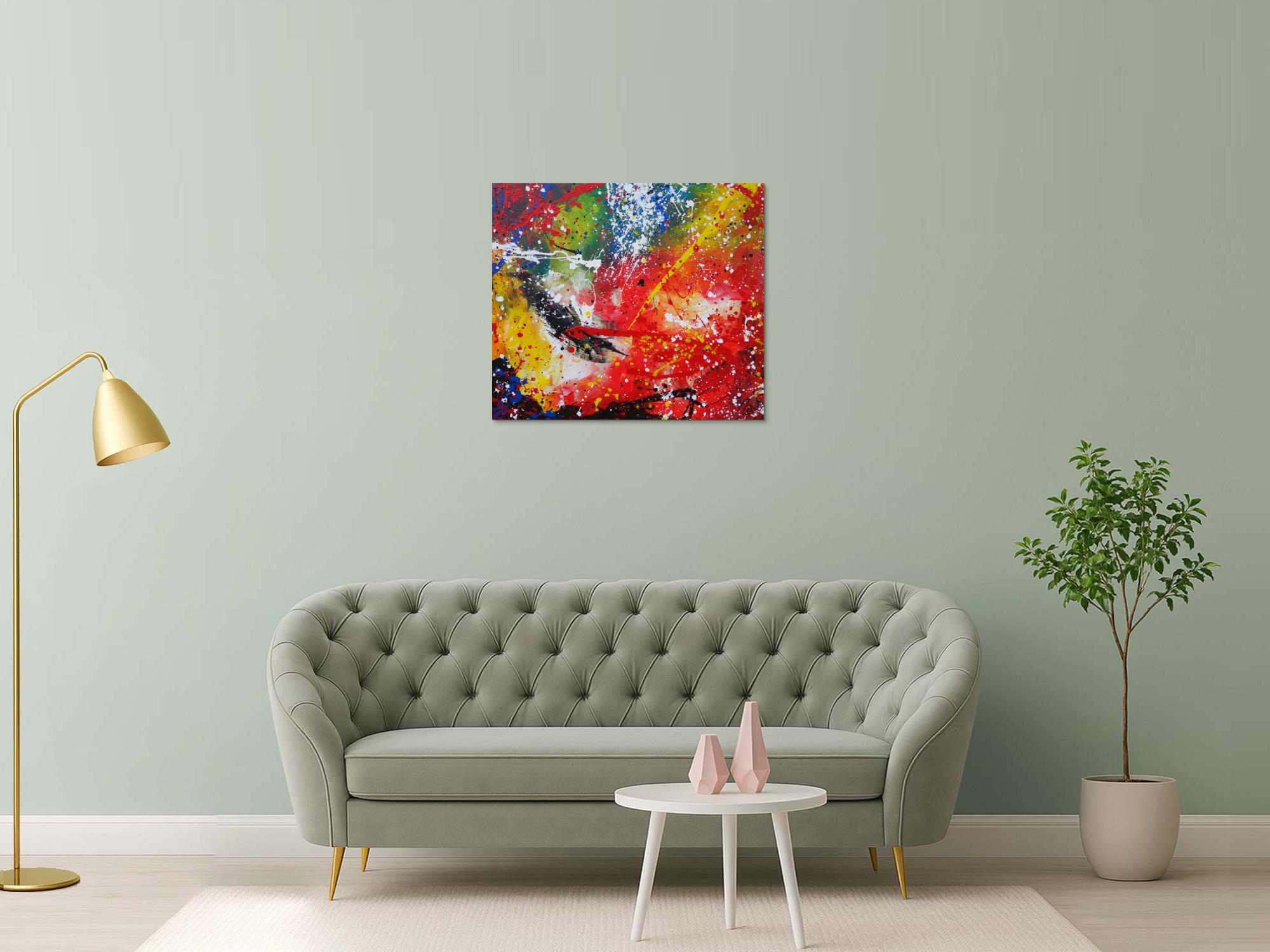 Modernes Gemälde abstraktes Acrylbild sehr bunt Action Painting handgemalt