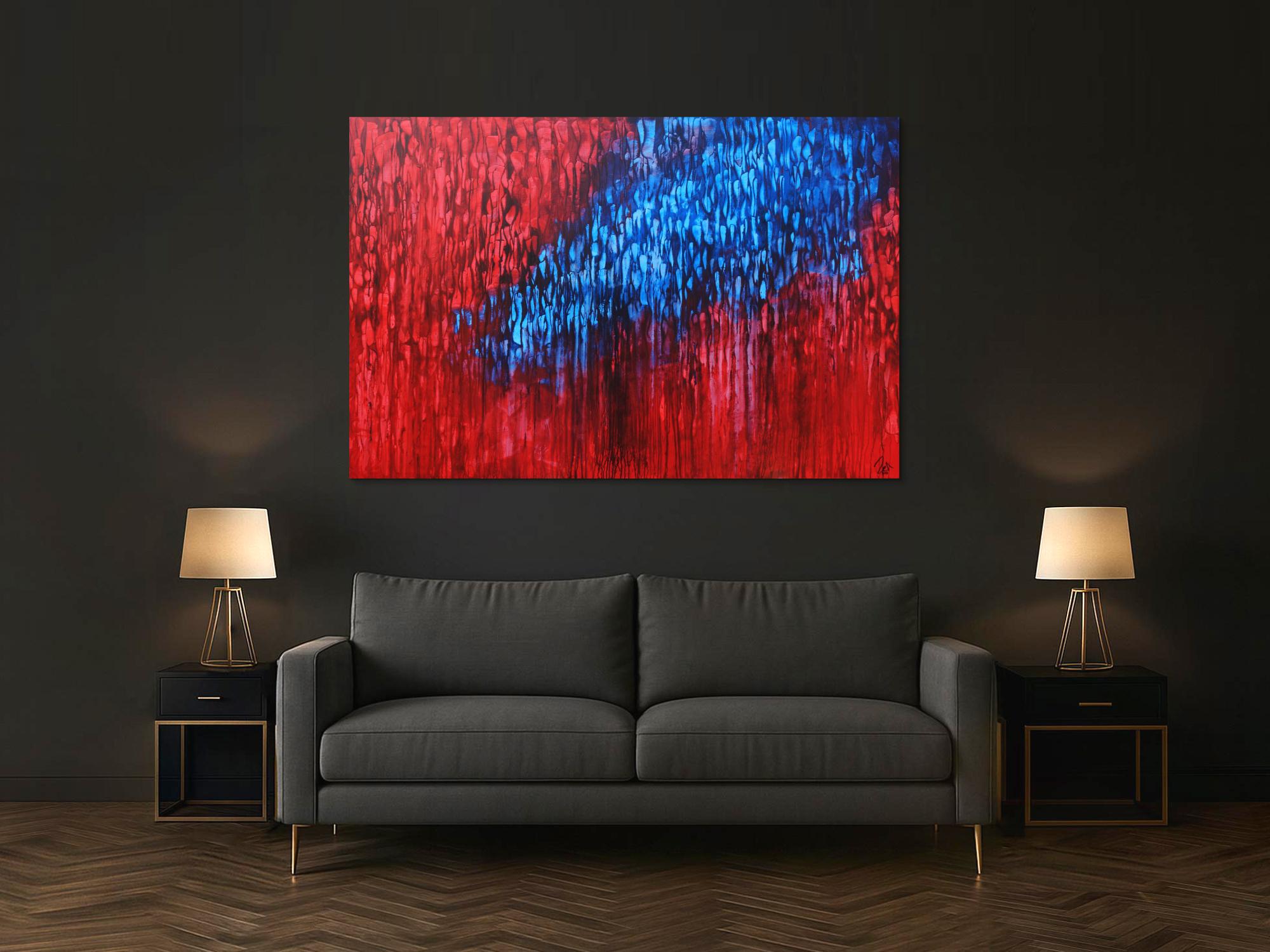 Acryl Bild abstrakt modern in rot blau zeitgenössisch handgemalt
