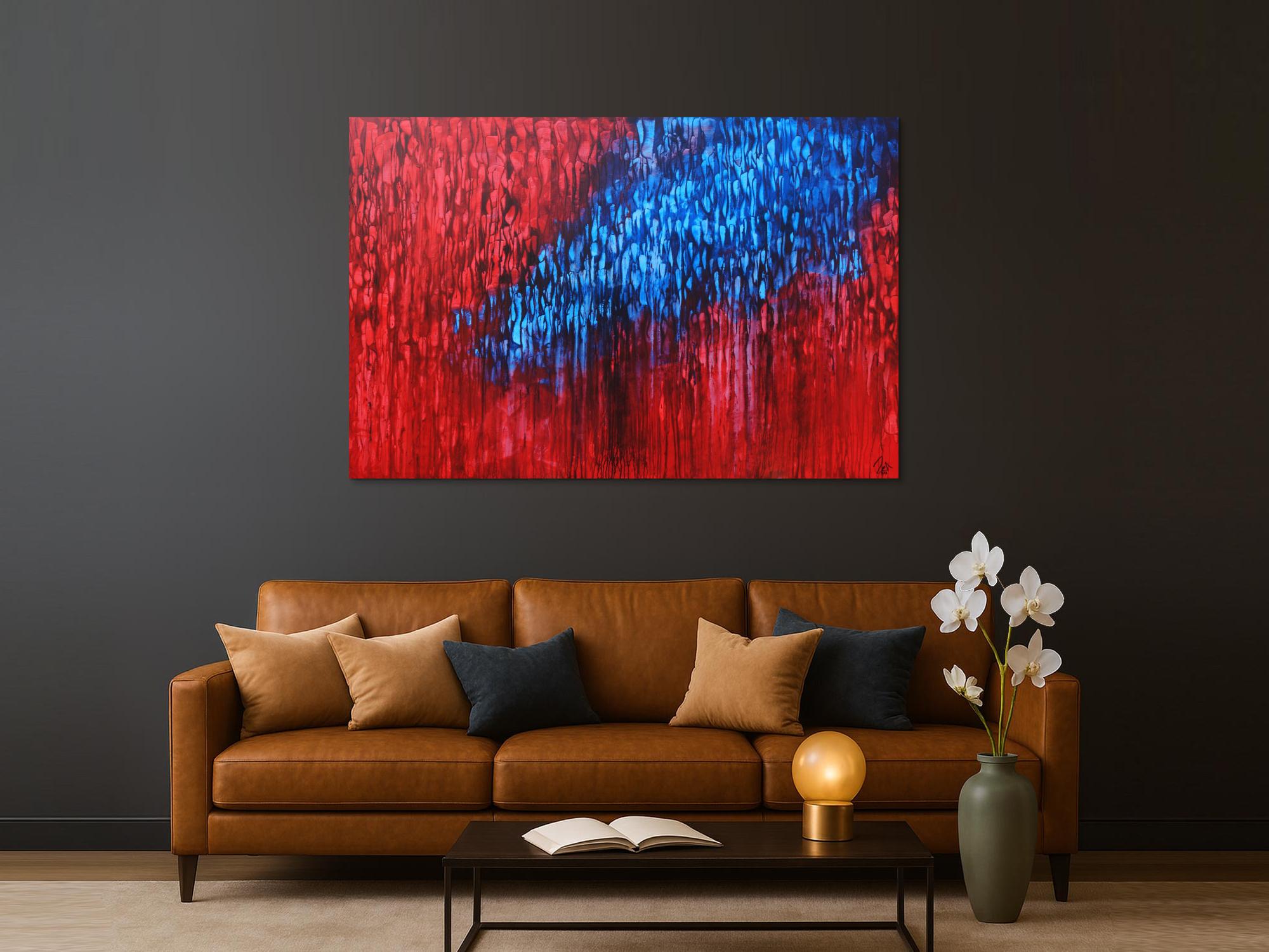 Acryl Bild abstrakt modern in rot blau zeitgenössisch handgemalt