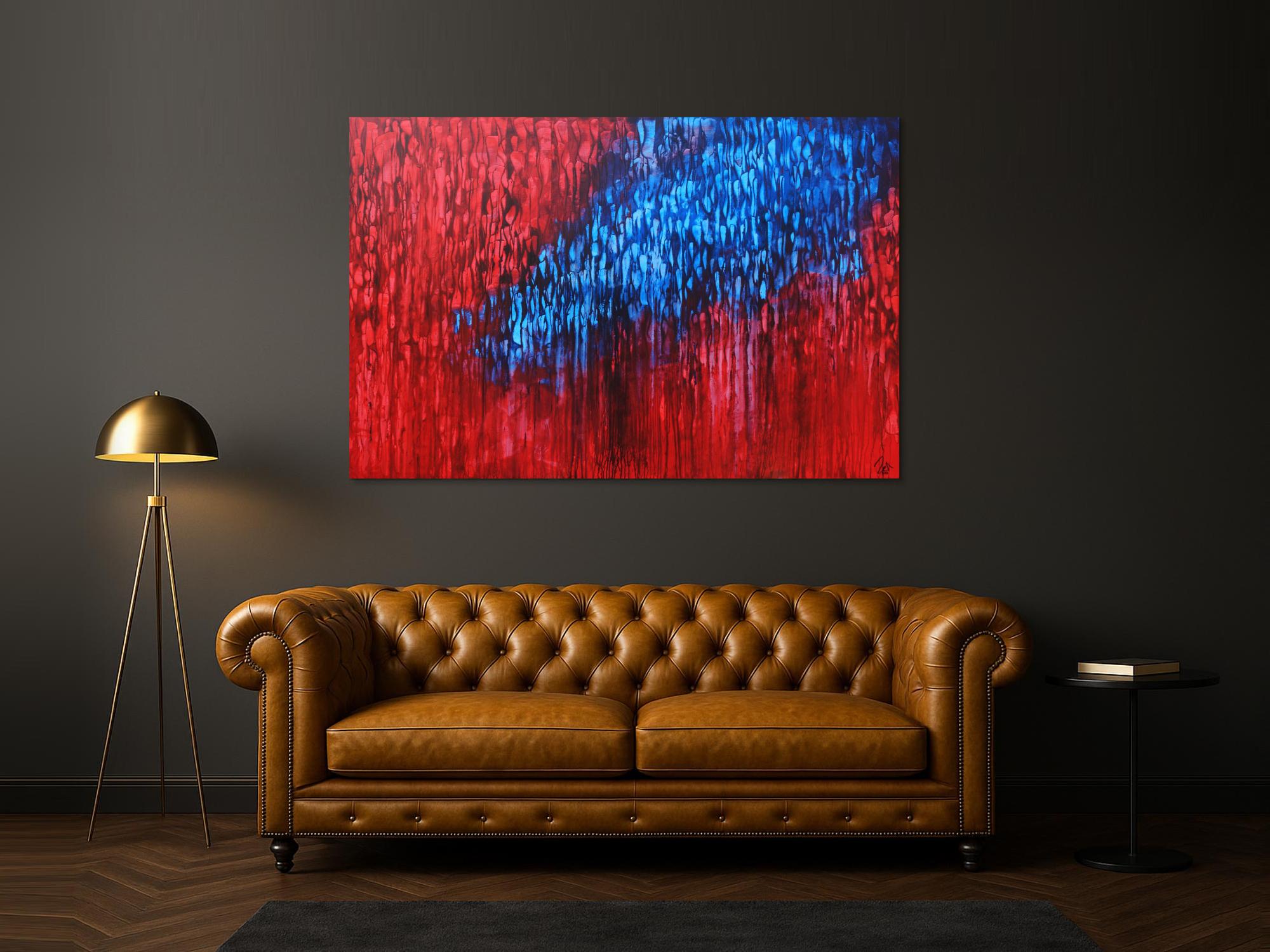 Acryl Bild abstrakt modern in rot blau zeitgenössisch handgemalt