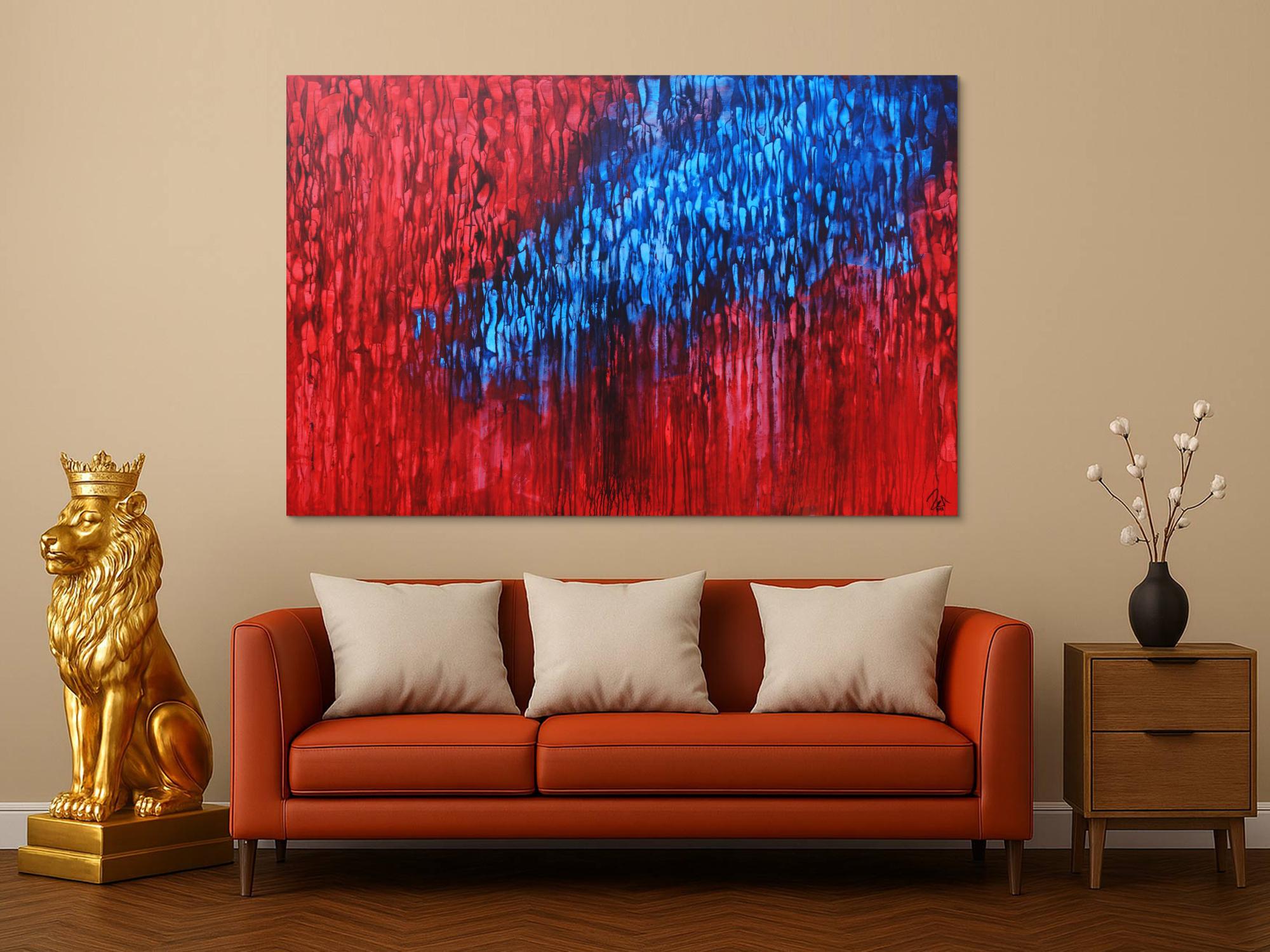 Acryl Bild abstrakt modern in rot blau zeitgenössisch handgemalt